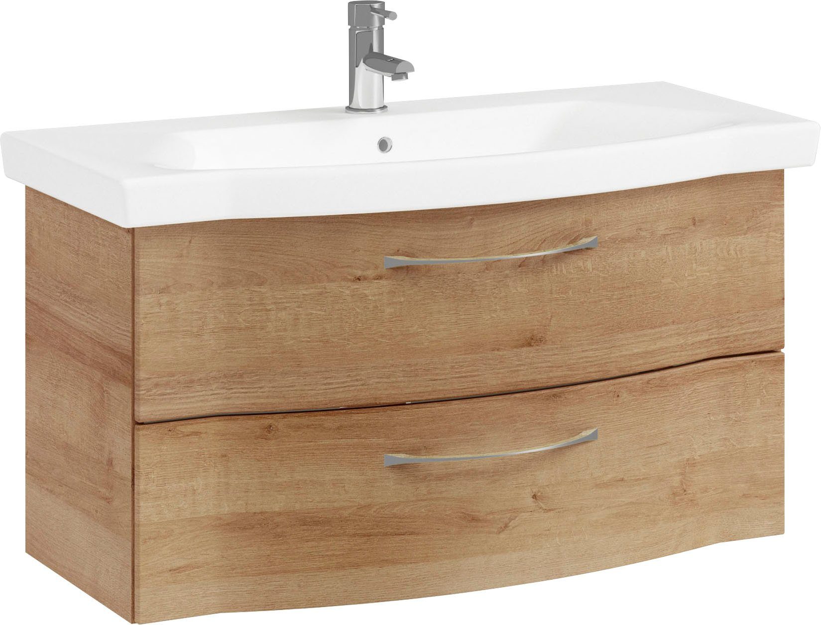 Saphir Badkamerserie 6005 sprint keramiek-wastafelonderkast, 97 cm breed Wastafelmeubel inclusief deurdemper, 2 laden, wastafelonderkast set (1 stuk)