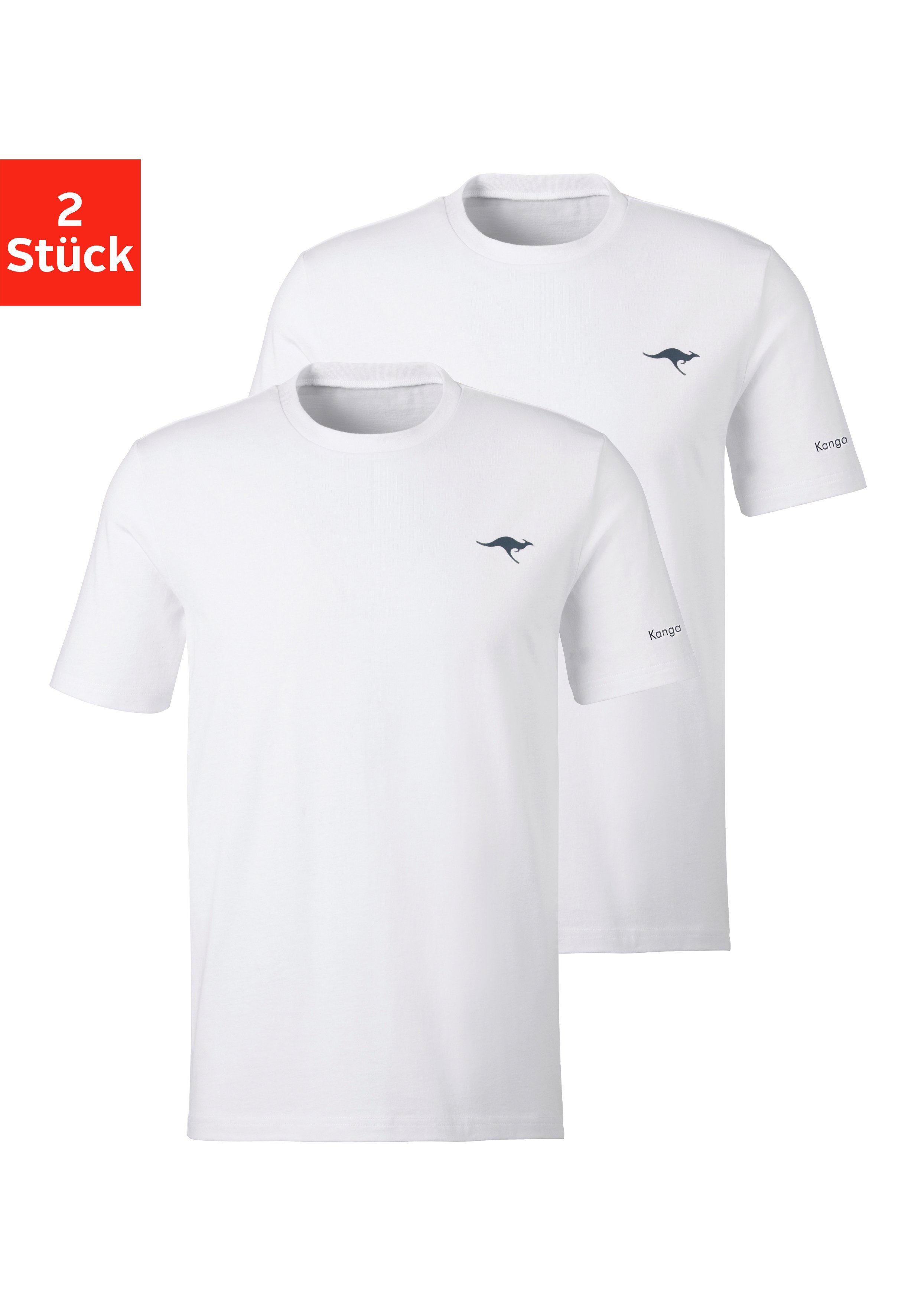KangaROOS T-shirt met kangaroos-print op borsthoogte (Set van 2) heren t-shirts maat M wit