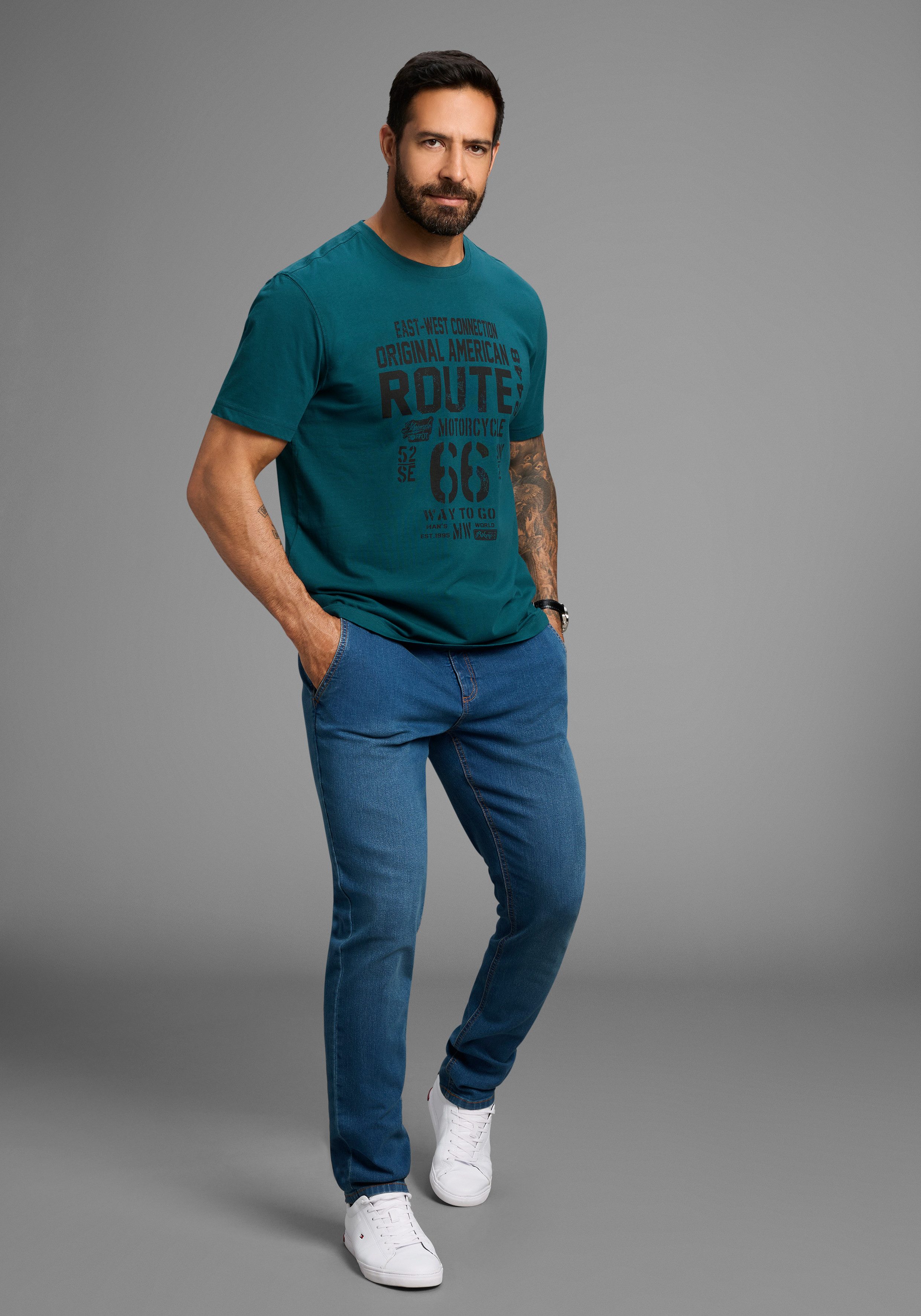 Man's World Shirt met ronde hals korte mouwen, casual pasvorm, bedrukt, ronde hals