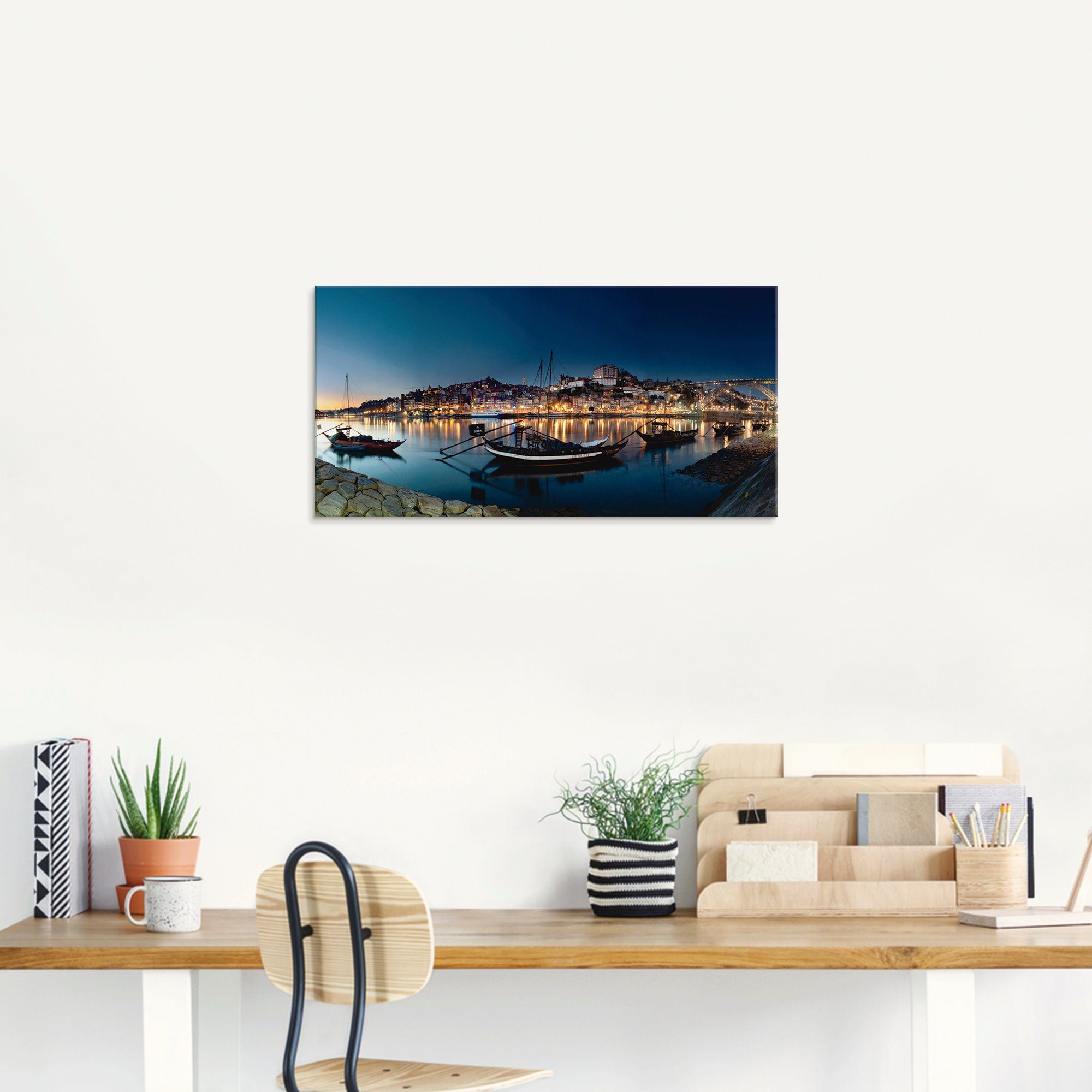 Artland Print op glas Porto - Nachtpanorama in verschillende maten