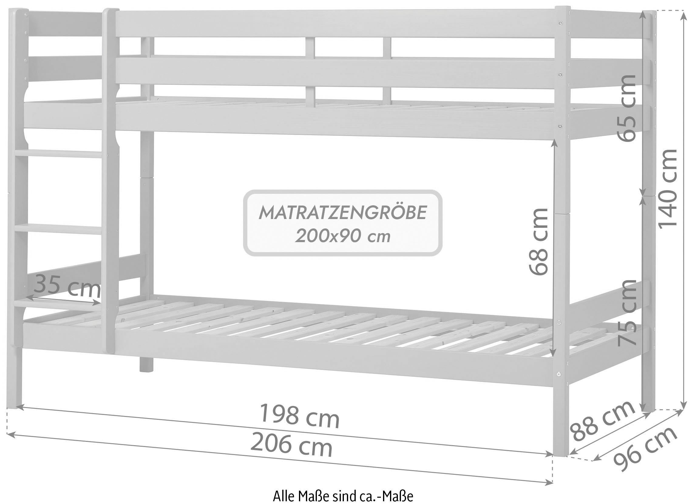 Hoppekids Stapelbed Eco comfort kinderbed 90x200 of 70x160 van massief hout in 4 kleuren