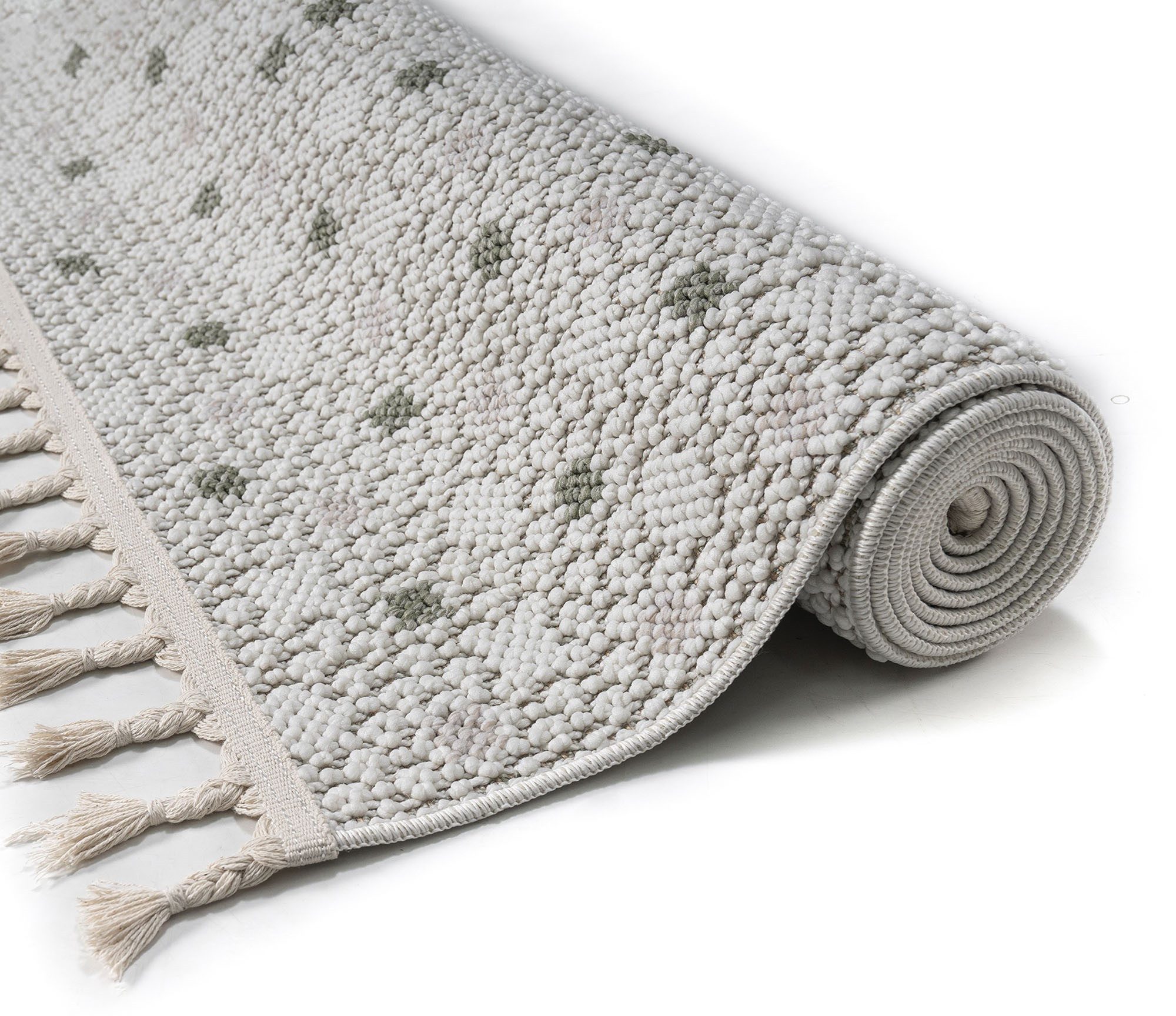 Bruno Banani Vloerkleed Dotty Wol-look, hoog-laag structuur, geschikt voor binnen en buiten, met franjes
