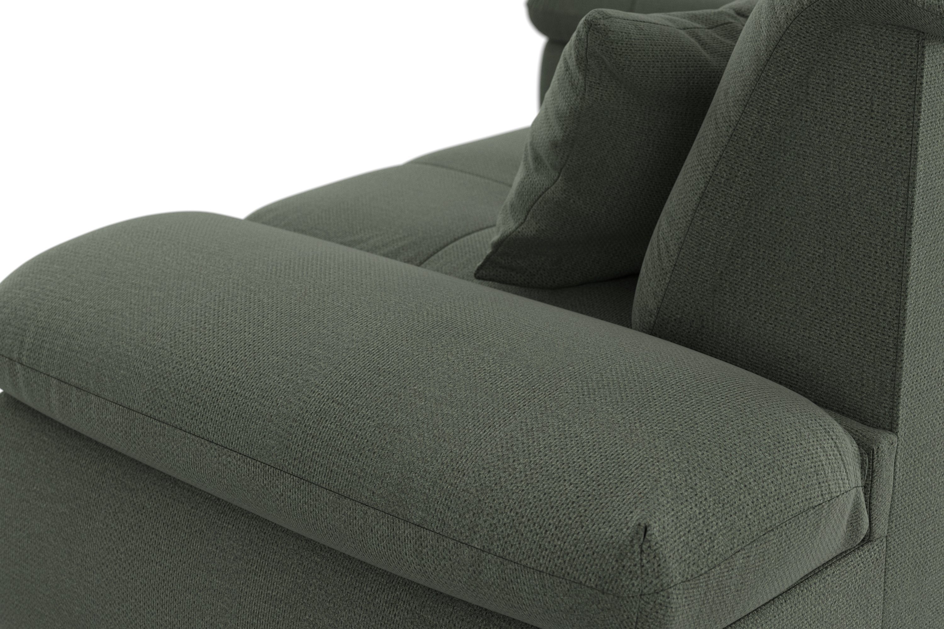 DOMO collection Hoekbank Moric, L-vorm, XXL-bank - Breedte 300cm keuze met bedfunctie en armleuningverstelling, donkergroen
