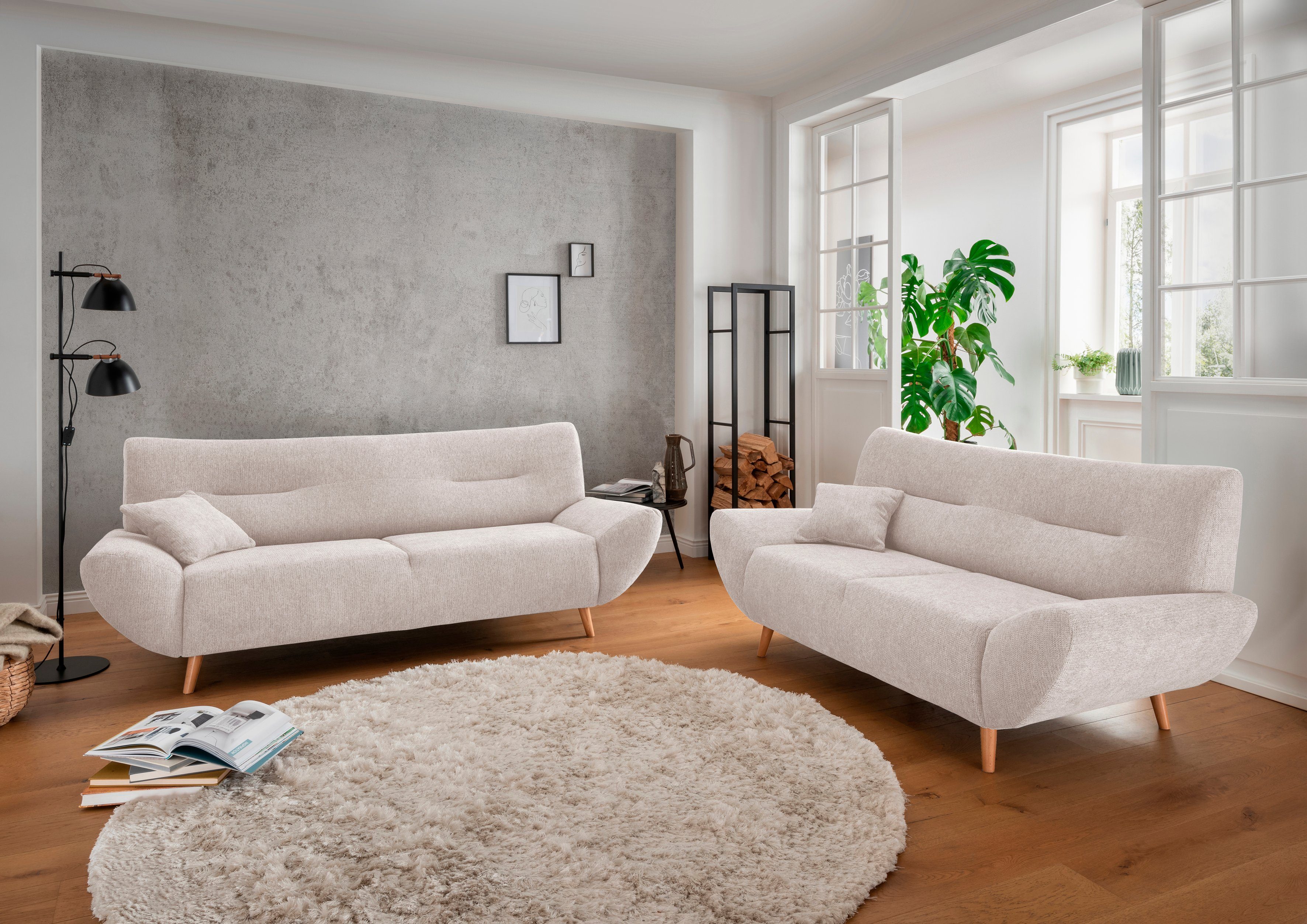 INOSIGN Zithoek Drago leverbaar als fauteuil/hoekbank, diverse stoffen, incl. 2 sierkussens (set, 2-delig) beige, zithoeken