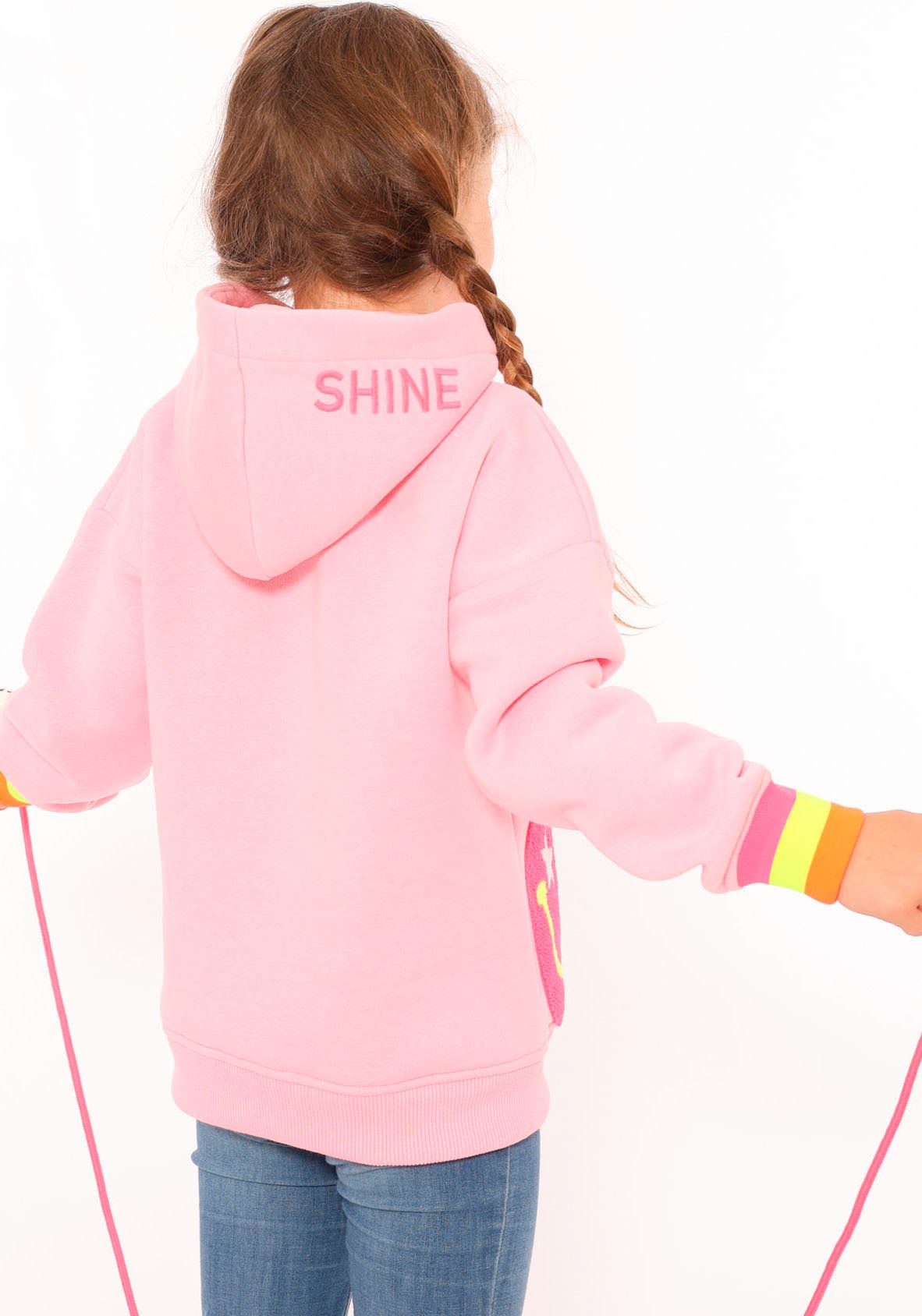 Zwillingsherz Hoodie Always Happy Kids met grote smiley en neonkleurige details
