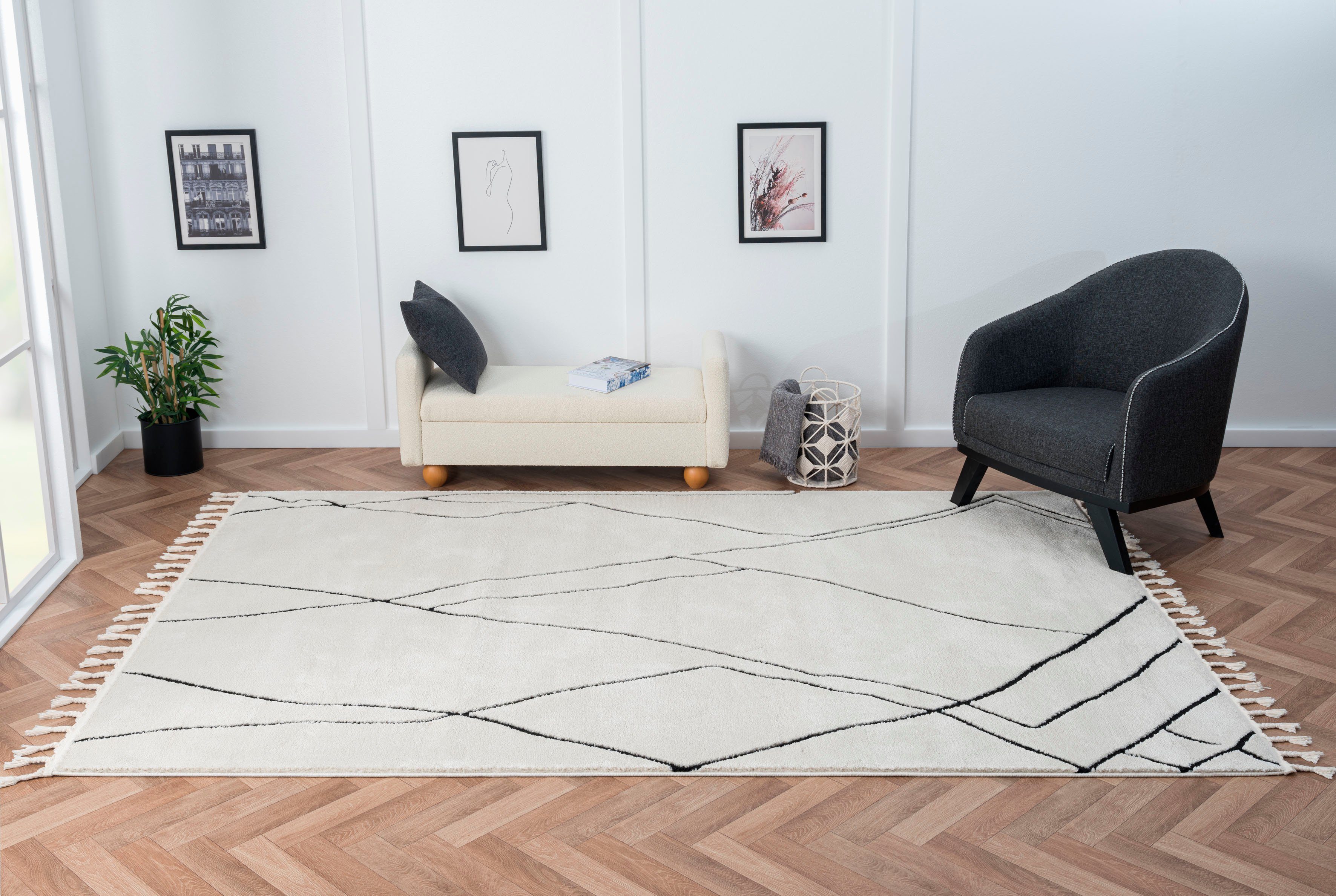 Myflair Möbel & Accessoires Hoogpolig vloerkleed Marokkaanse Tekenlijn, MAGAZIJNOPRUIMING! modern, marokkaans ontwerp, fluffy zacht door hoogpolig
