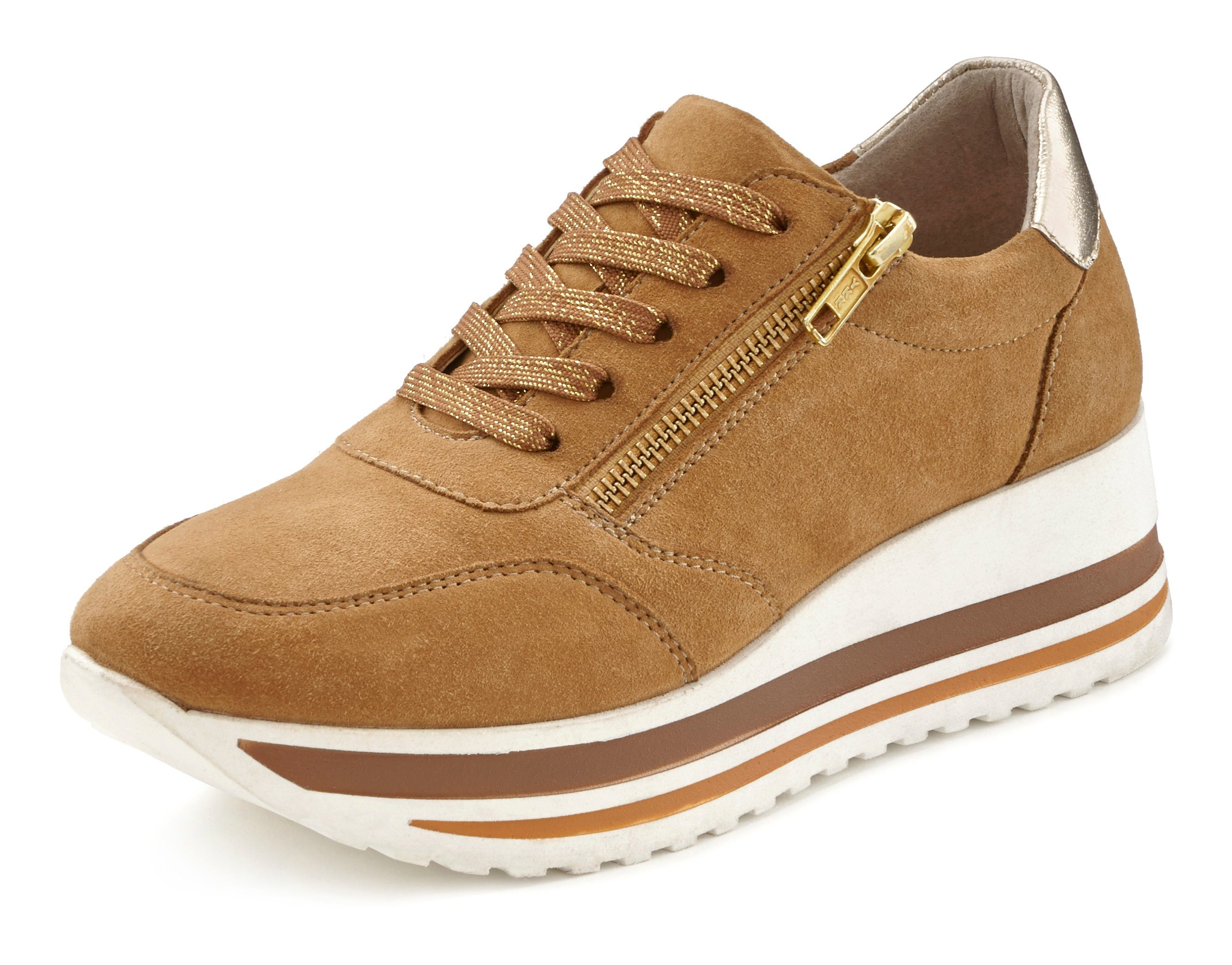 Lascana Sneakers van hoogwaardig leer met modieuze plateauzool en sierrits  online verkrijgbaar | OTTO