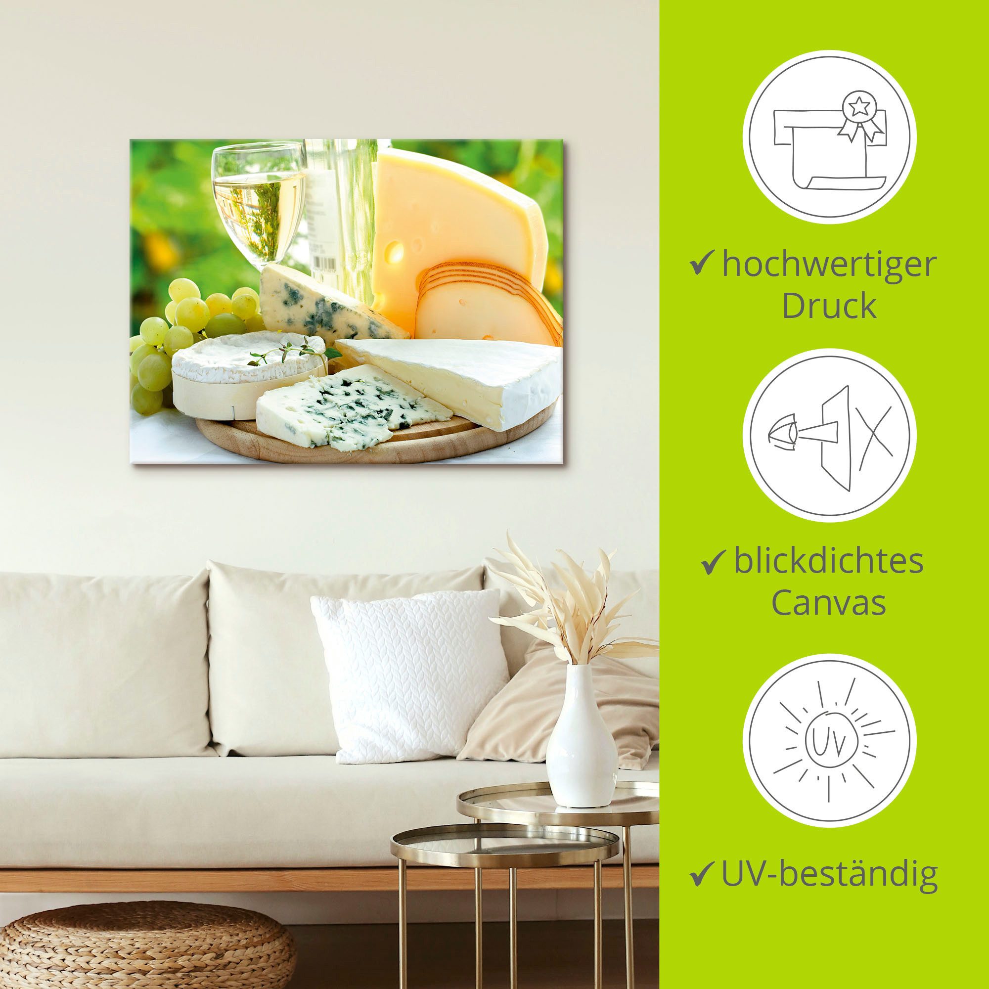 Artland Artprint Kaas & wijn als artprint op linnen, poster in verschillende formaten maten