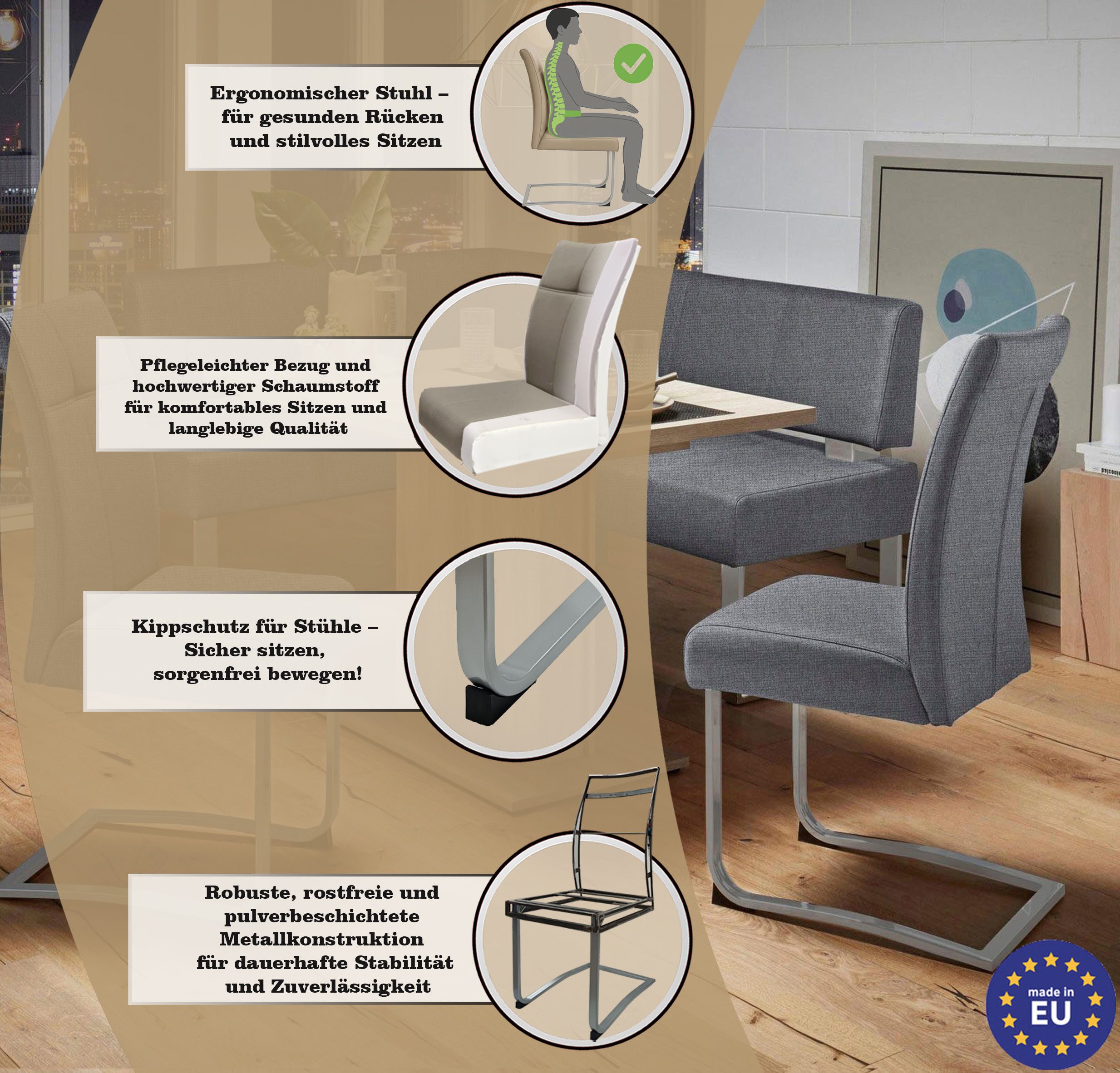 Home affaire Vrijdragende stoel RAB Bekleding in verschillende kwaliteiten, maximaal vermogen 120 kg (set, 2 stuks)