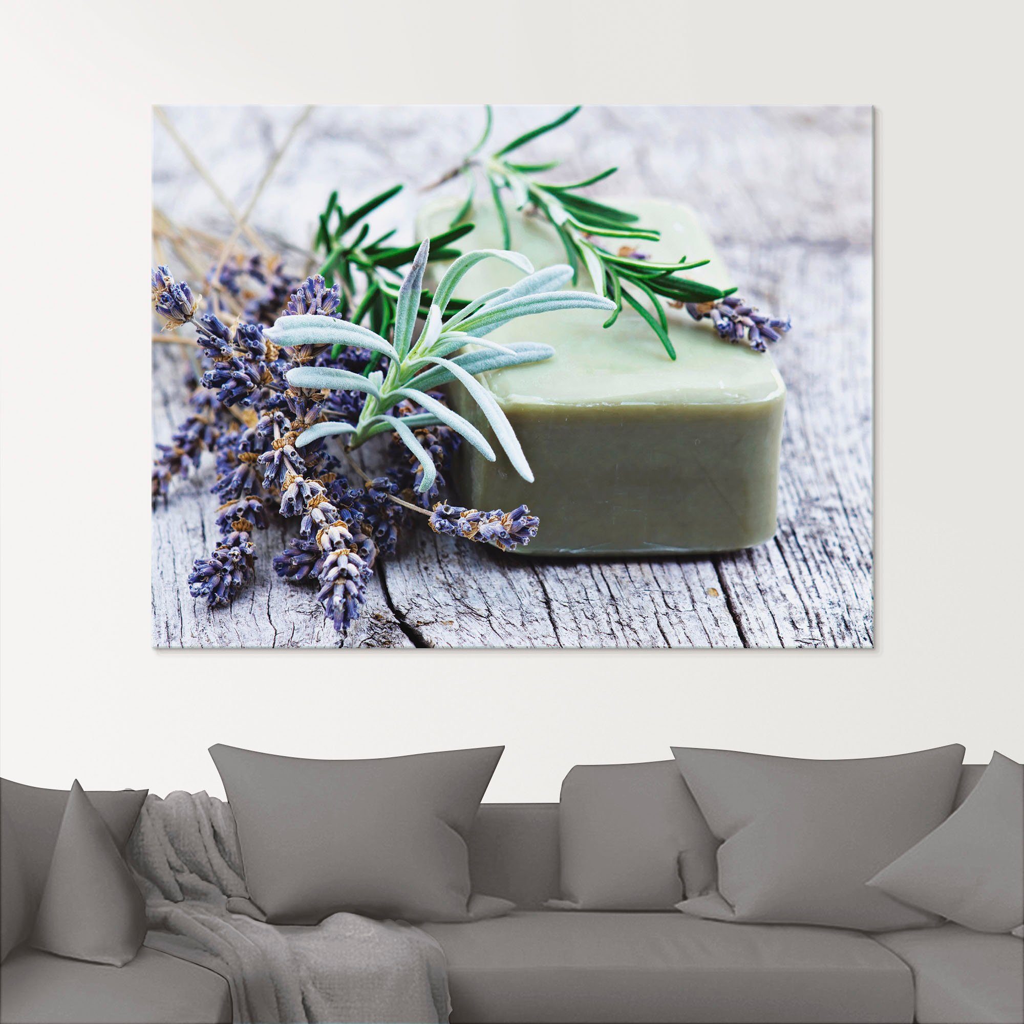 Artland Print op glas Stuk natuurlijke zeep met kruiden