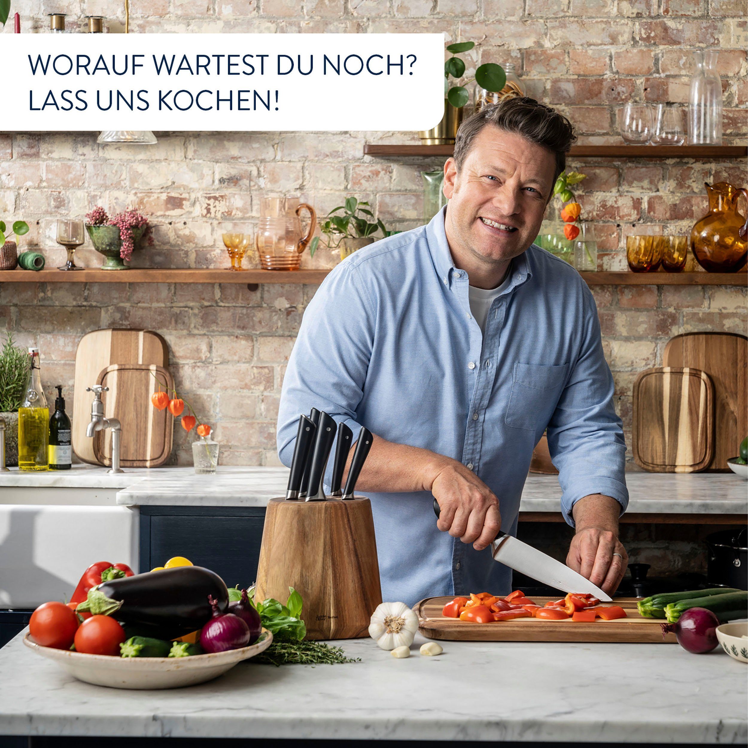 Tefal Pannenset Jamie Oliver Cook Smart stijlvolle roestvrijstalen pannen, inclusief koksmes, receptenboek (set)