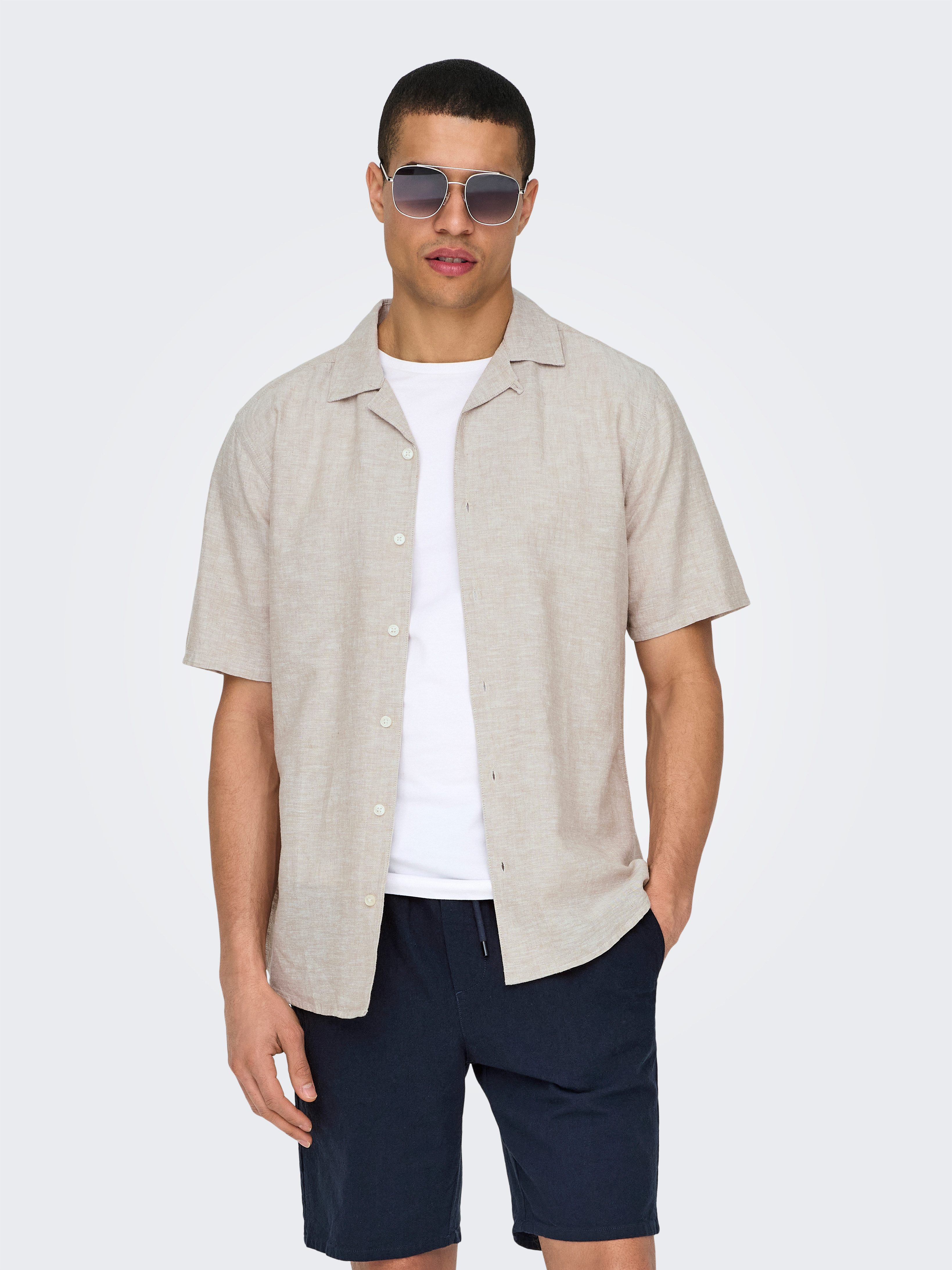 ONLY & SONS Overhemd met korte mouwen ONSCAIDEN SS SOLID RESORT LINEN NOOS
