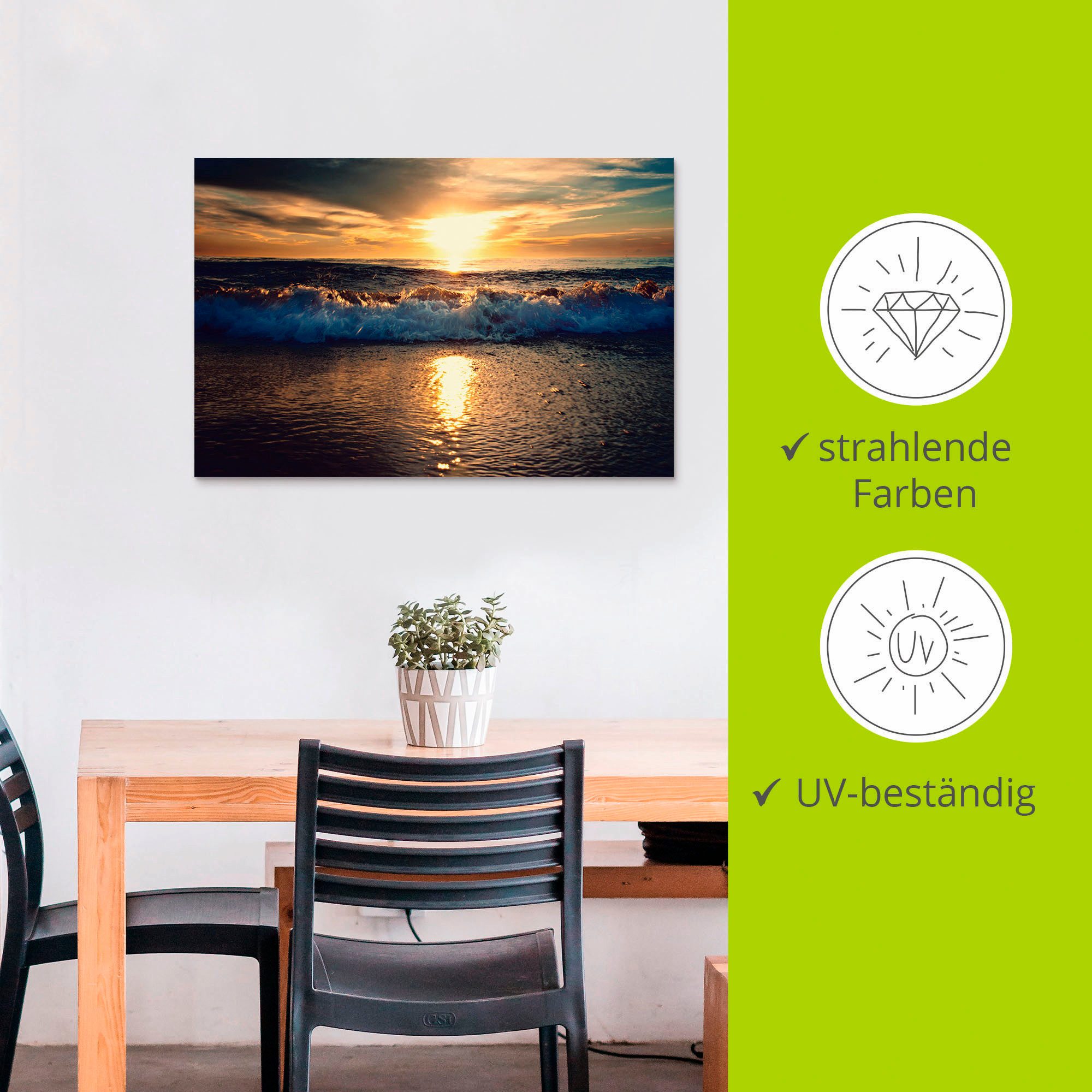 Artland Artprint Zonsondergang aan zee als artprint van aluminium, artprint voor buiten, artprint op linnen in verschillende maten