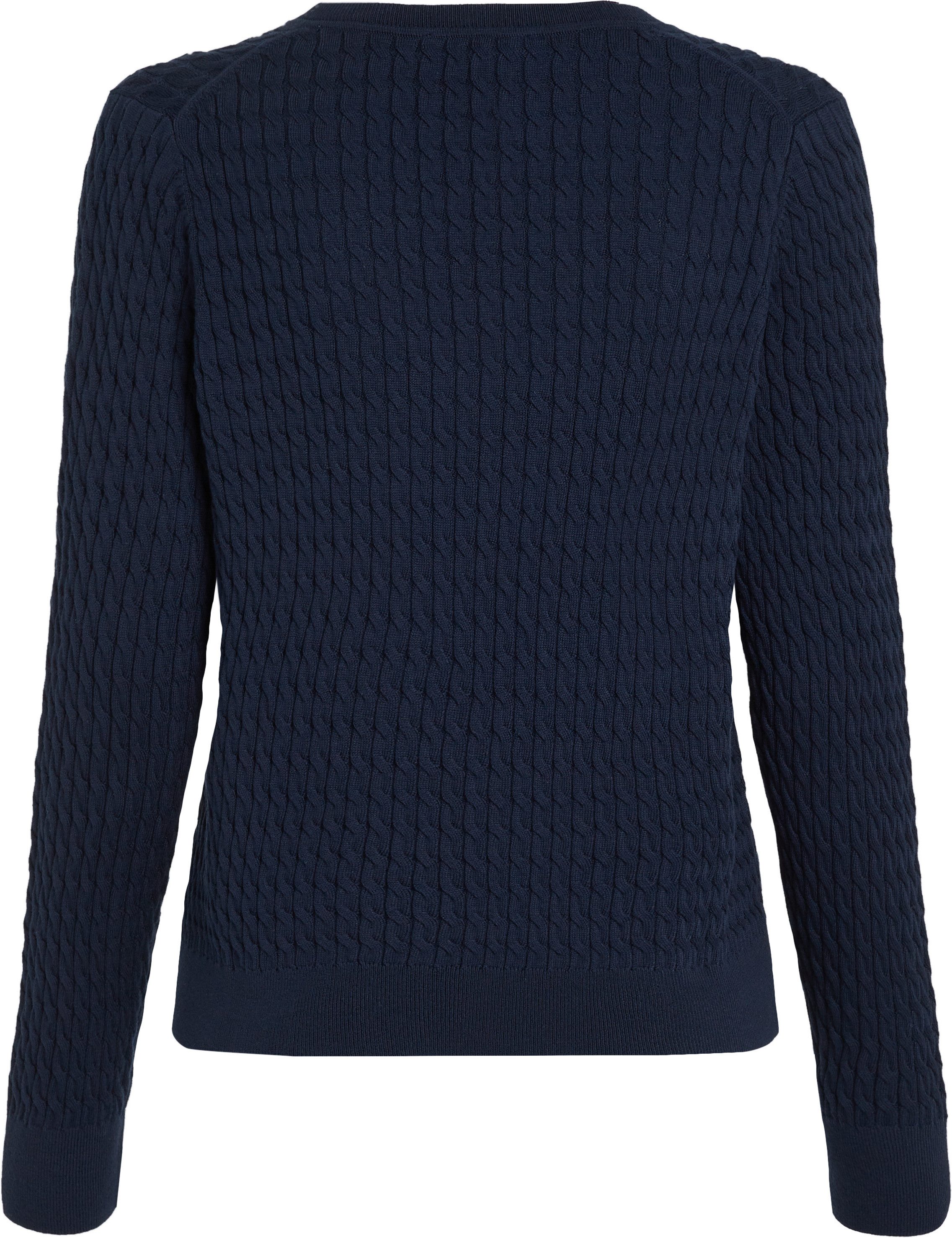 Tommy Hilfiger Trui met V-hals CO CABLE V-NK LS SWT met kabelpatroon, logo-borduursel