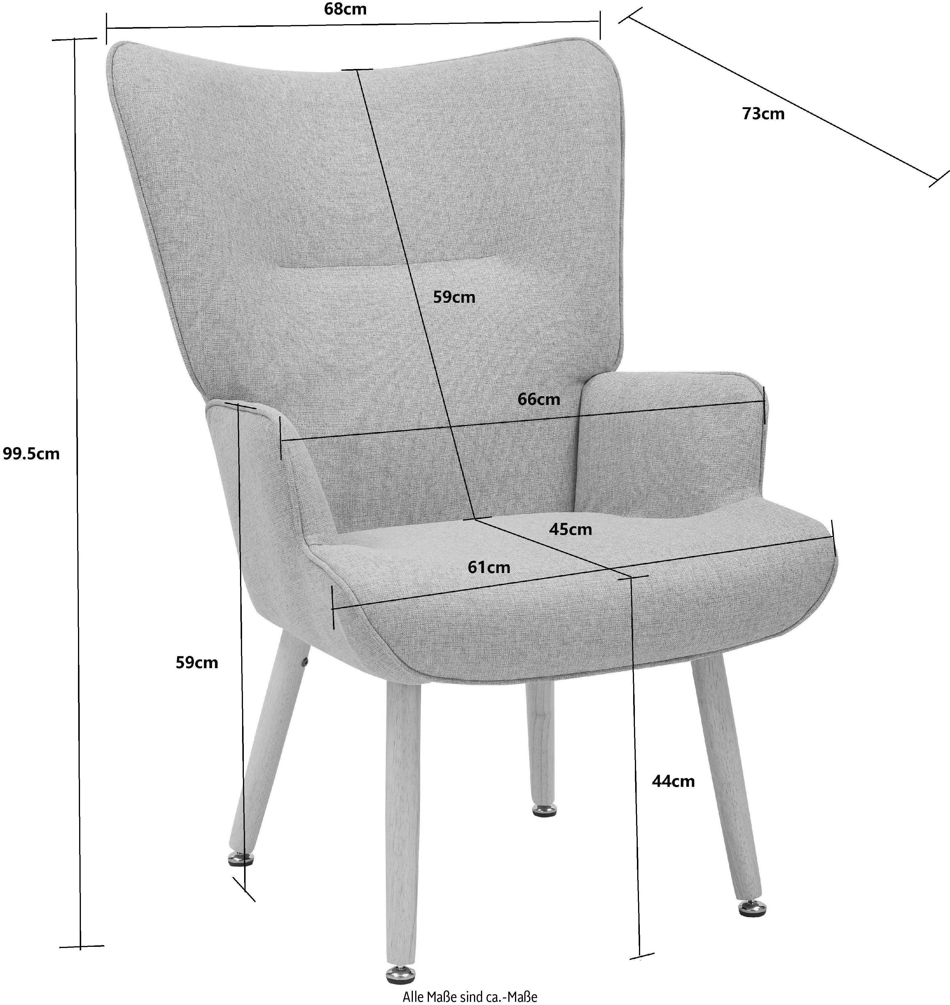 INOSIGN Relaxfauteuil KEADY, hoge rugstoel, TV-stoel Relaxstoel, oorkussenstoel met stabiele massief houten frame