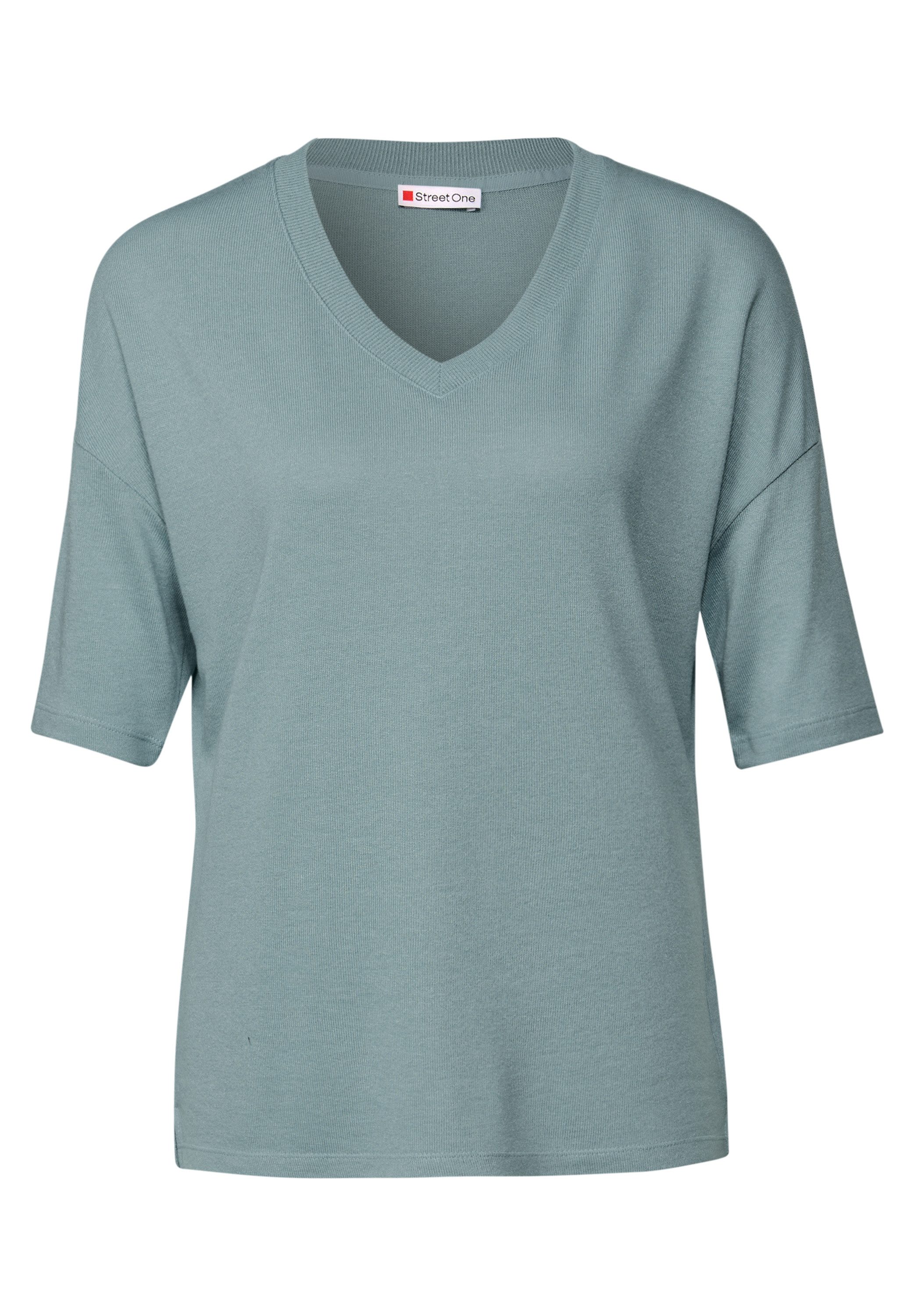 STREET ONE T-shirt met v-hals en in tricot-look