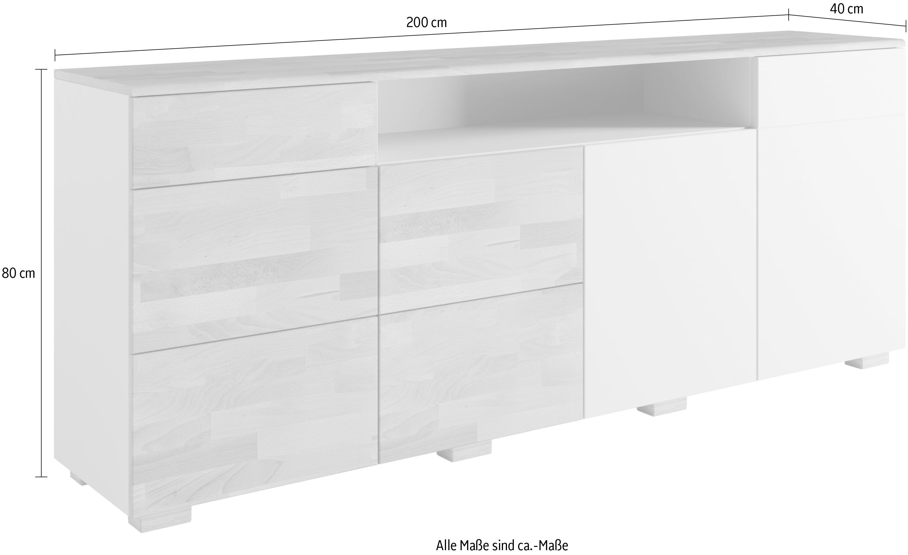 Home affaire Dressoir Citra deels massief Breedte 200cm, moderne greeploze uitstraling met push-to-open functie