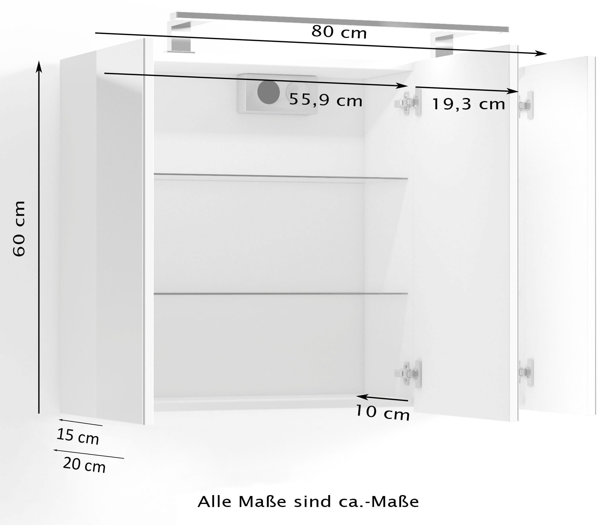 byLIVING Spiegelkast Spree Breedte 80 cm, 3-deurs, met ledverlichting en schakelaar-/stekkerdoos