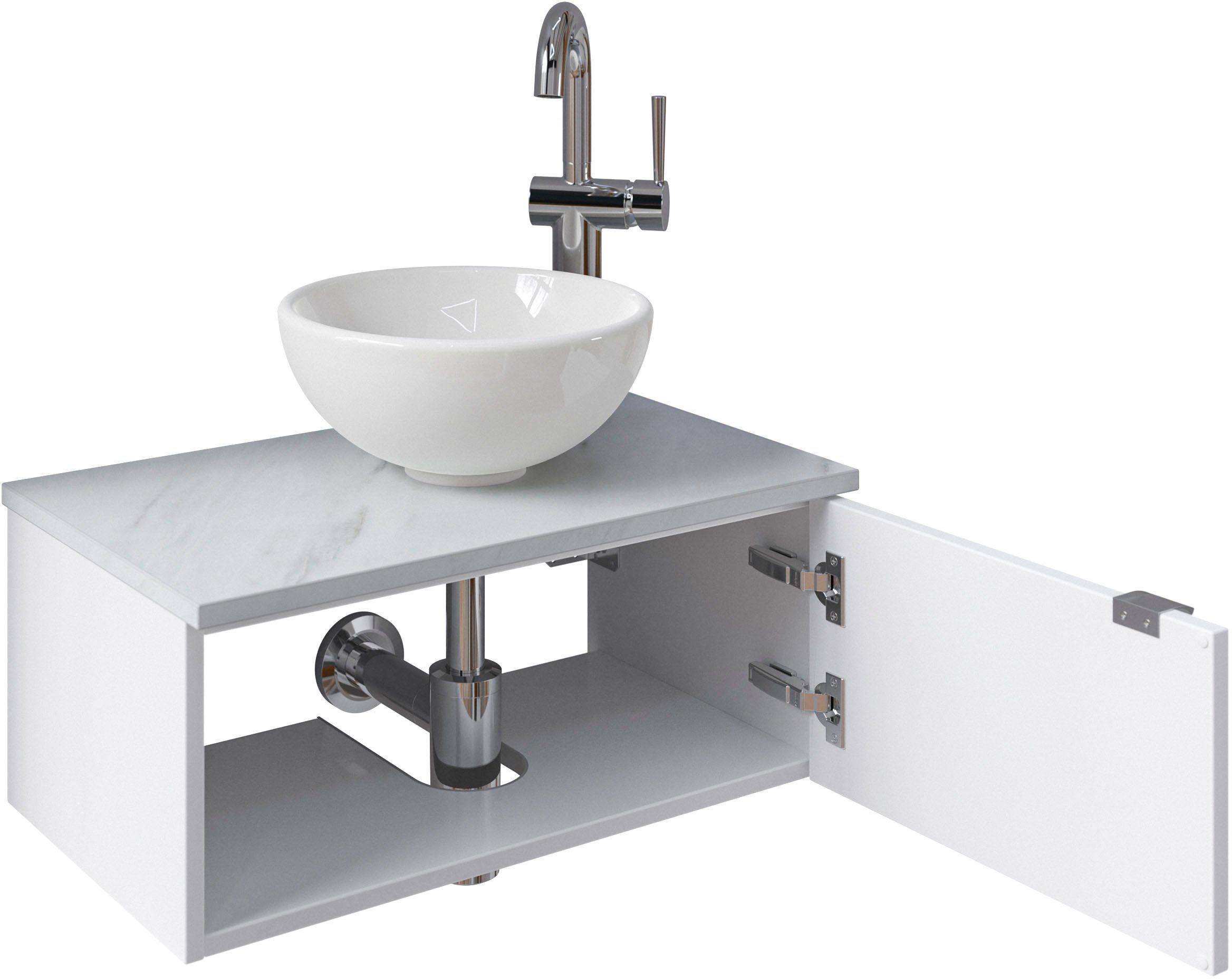 Saphir Wastafelonderkast Serie 6915 wastafel met onderkast voor gastenbadkamer, tweede toilet (3-delig)