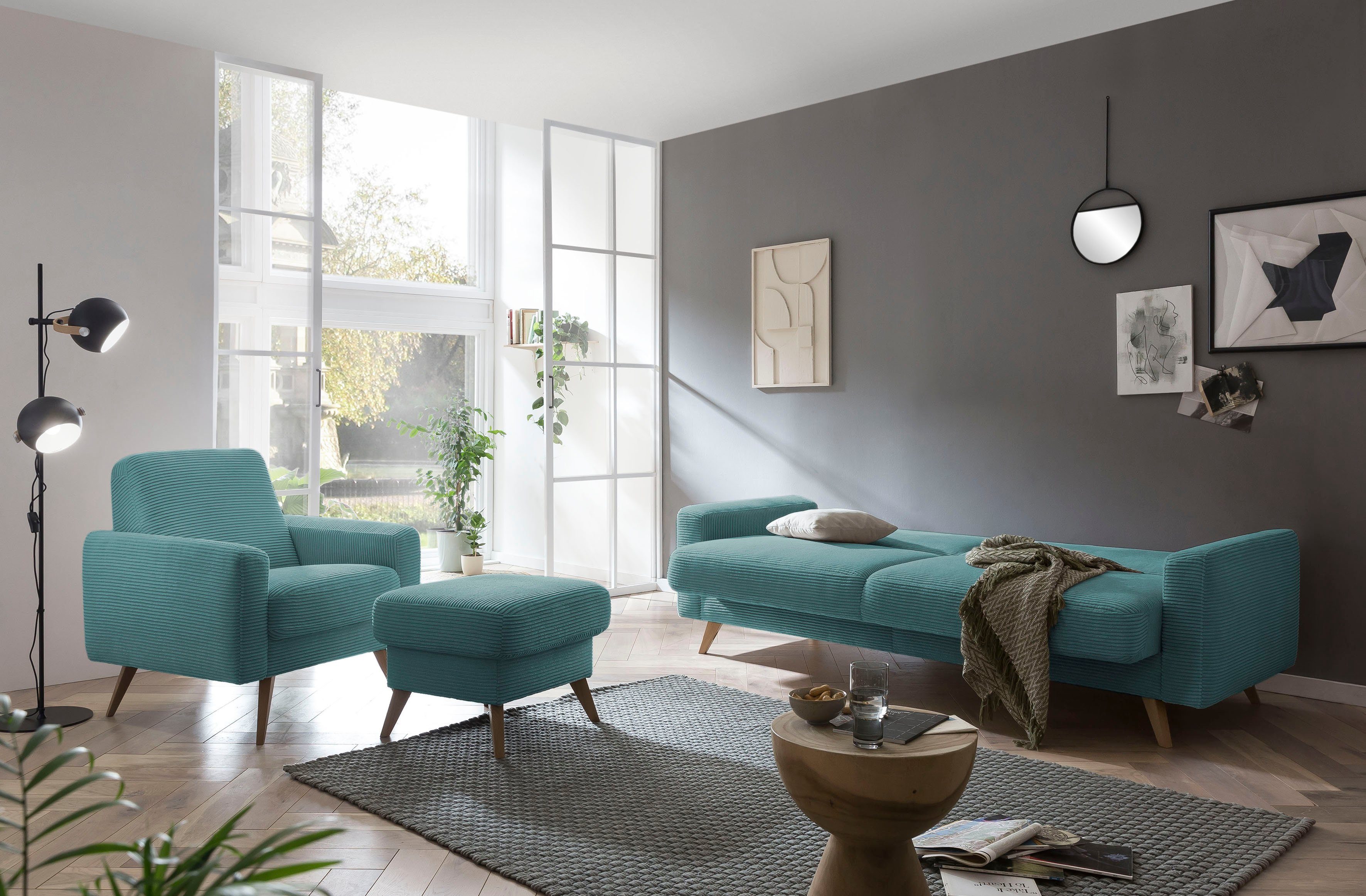 exxpo - sofa fashion 3-zitsbank Samso, elegant en comfortabel, actuele cord bekleding, kantelbank