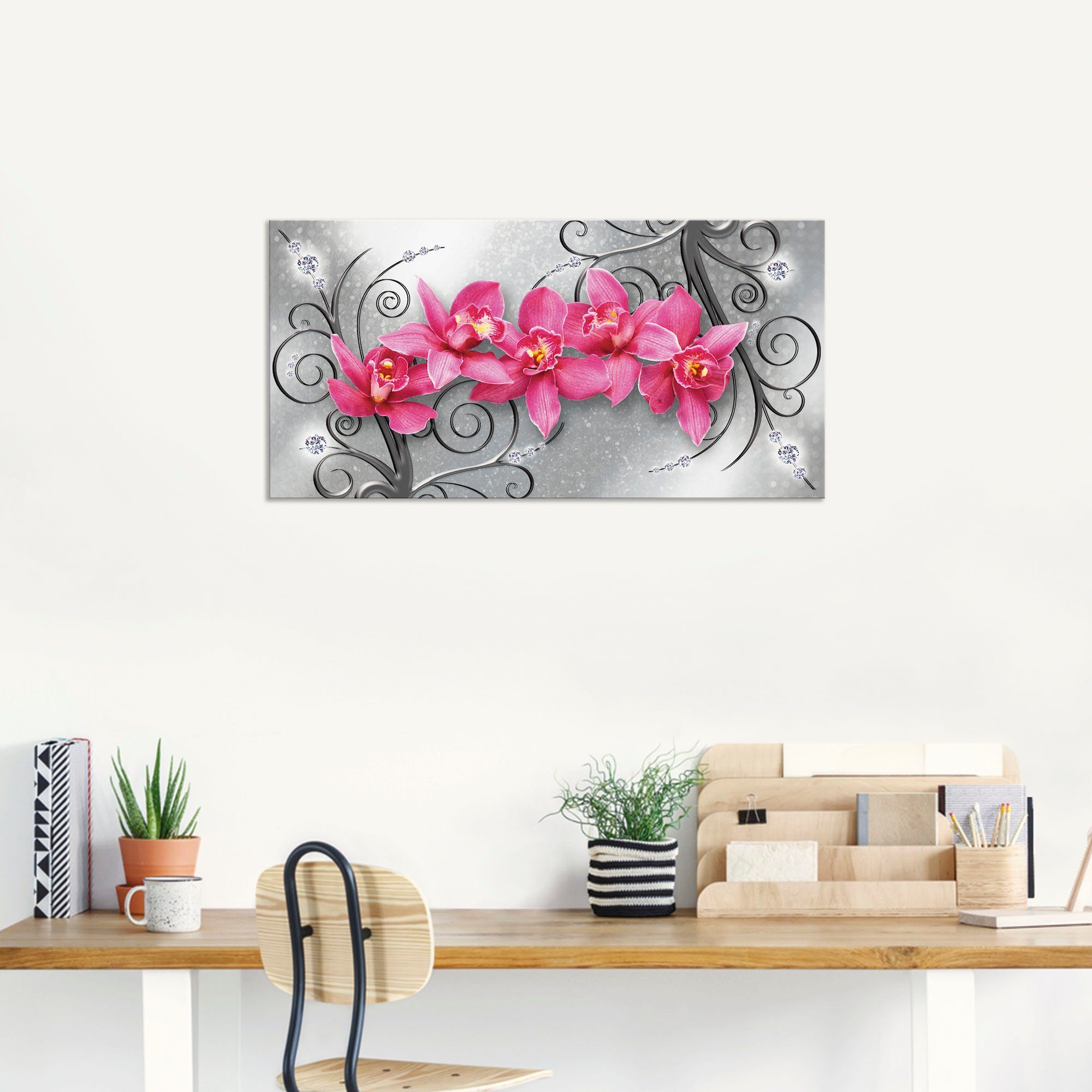 Artland Artprint Roze orchideeën op ornamenten als artprint van aluminium, artprint voor buiten, artprint op linnen, poster, muursticker