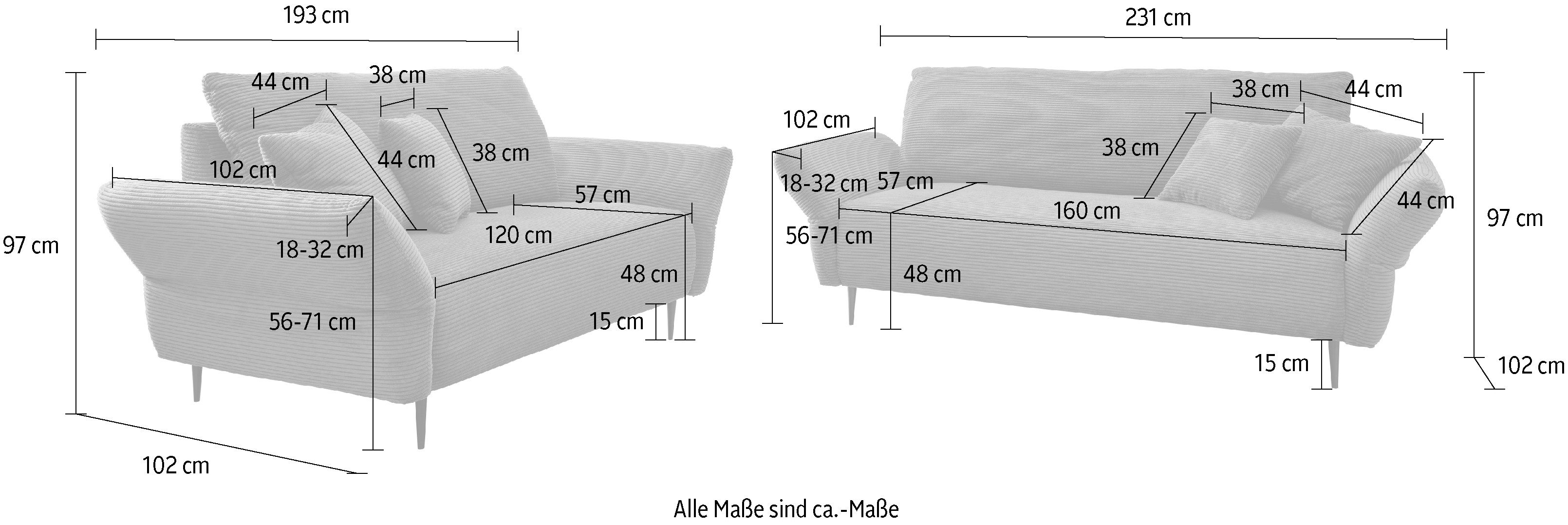 INOSIGN Zithoek Vanilla ook afzonderlijk en als polsterecke verkrijgbaar, incl. sierkussen (set, 2-delig)