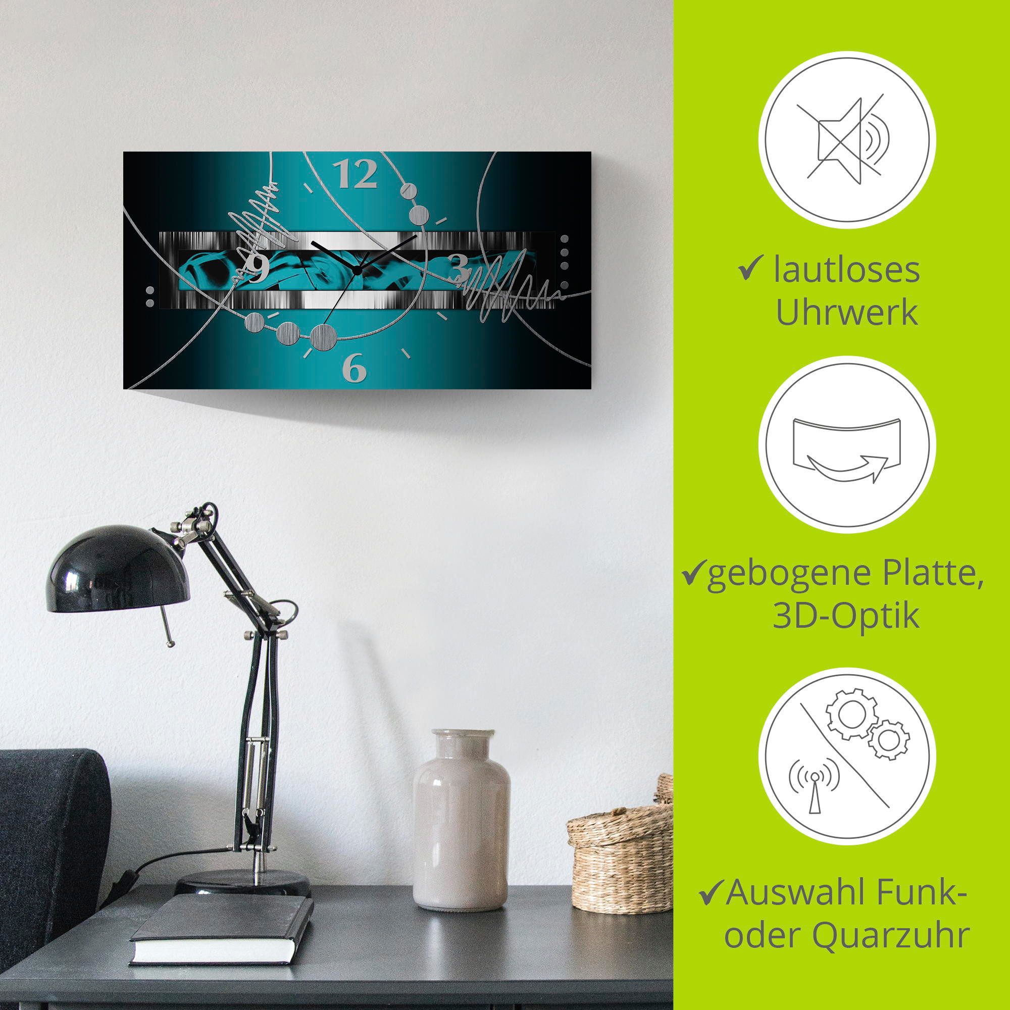 Artland Wandklok Zilverkleur abstract op petrol 3d-look geschulpt, met kwarts- of radiografisch uurwerk, verschillende maten