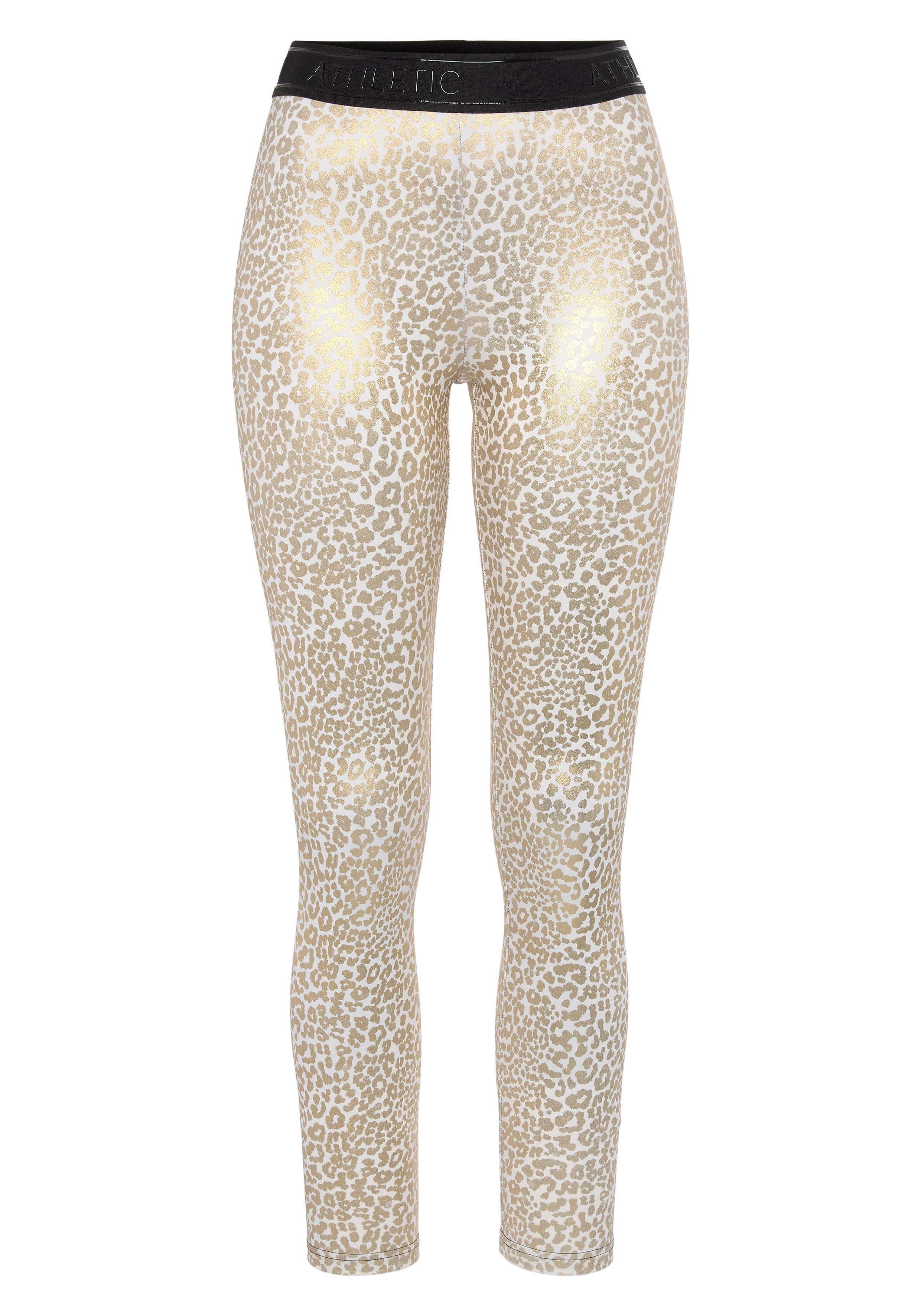active by Lascana Functionele legging -Sportleggings Sportleggings met glanzend leeuwprint en 3D-tekst op de tailleband