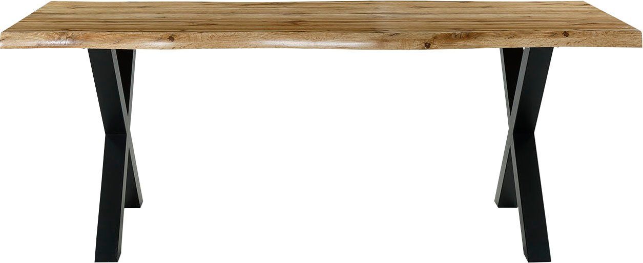Jockenhöfer Gruppe Eettafel Marlon gebogen boomstam look en zwart onderstel eettafels maat 200 cm x 76 cm x 100 cm beige