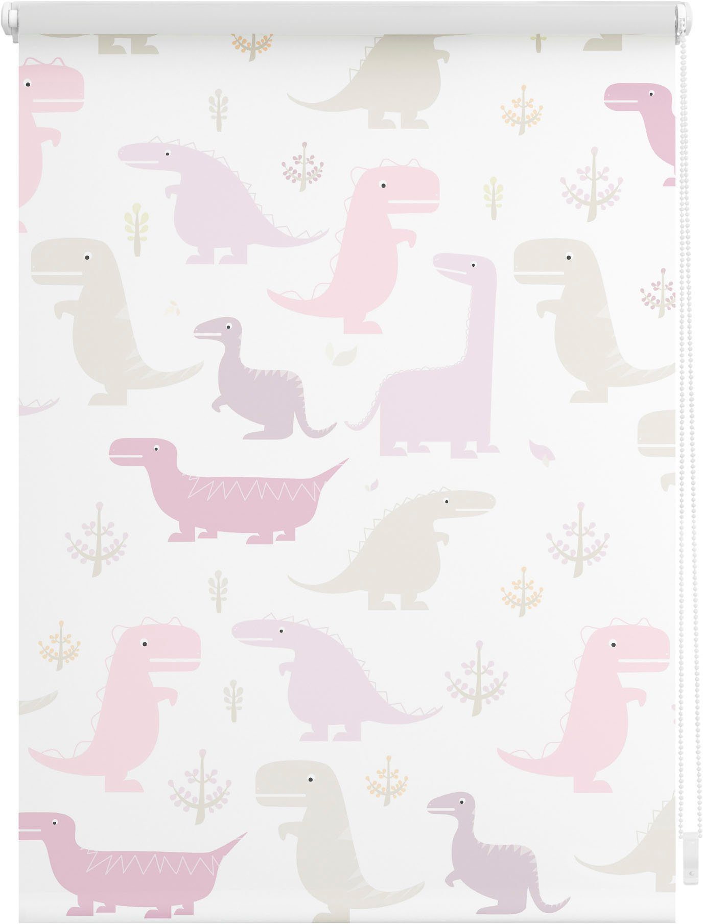 LICHTBLICK Rolgordijn met zijbediening Klemmfix digitaal Dino (1 stuk) rolgordijnen maat hxb: 150x90 cm roze
