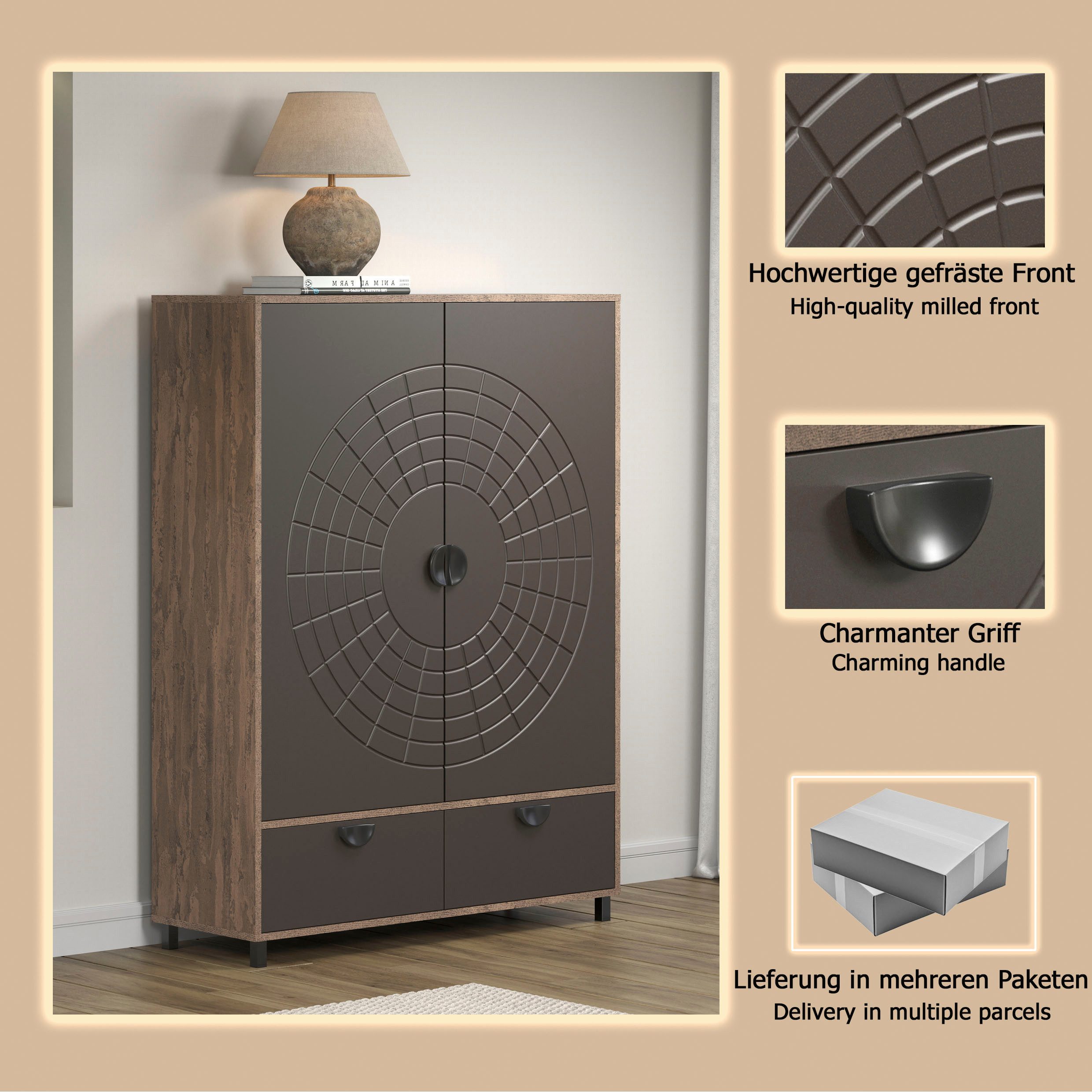 INOSIGN Highboard Fusion Opbergkast met bijzonder cirkelpatroon - (B/D/H) 120/42/163 cm (1 stuk)