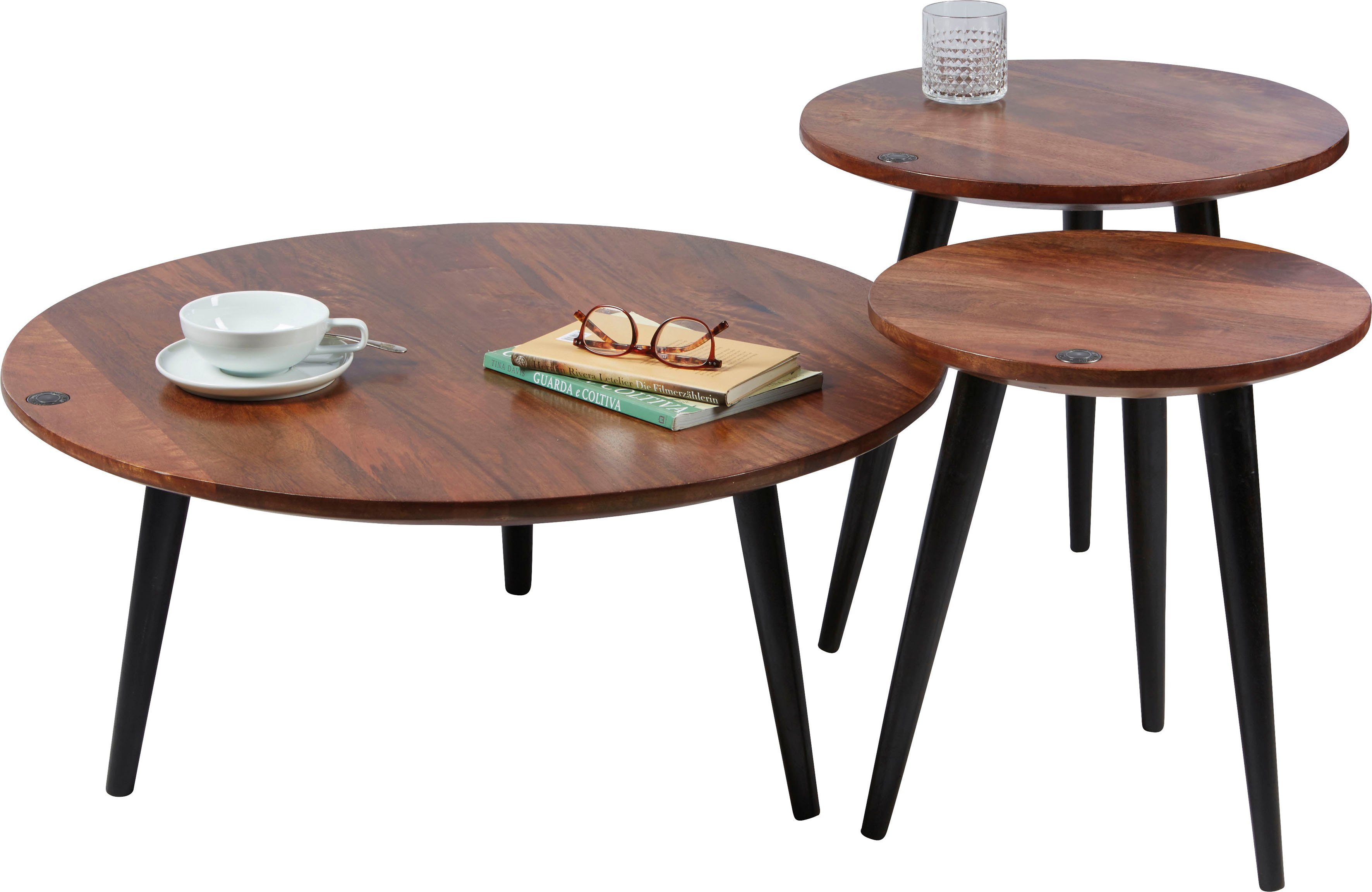 TOM TAILOR HOME Bijzettafel T-WOOD TABLE HIGH Bijzettafel met knoopdetail, donker mangohout en zwarte poten