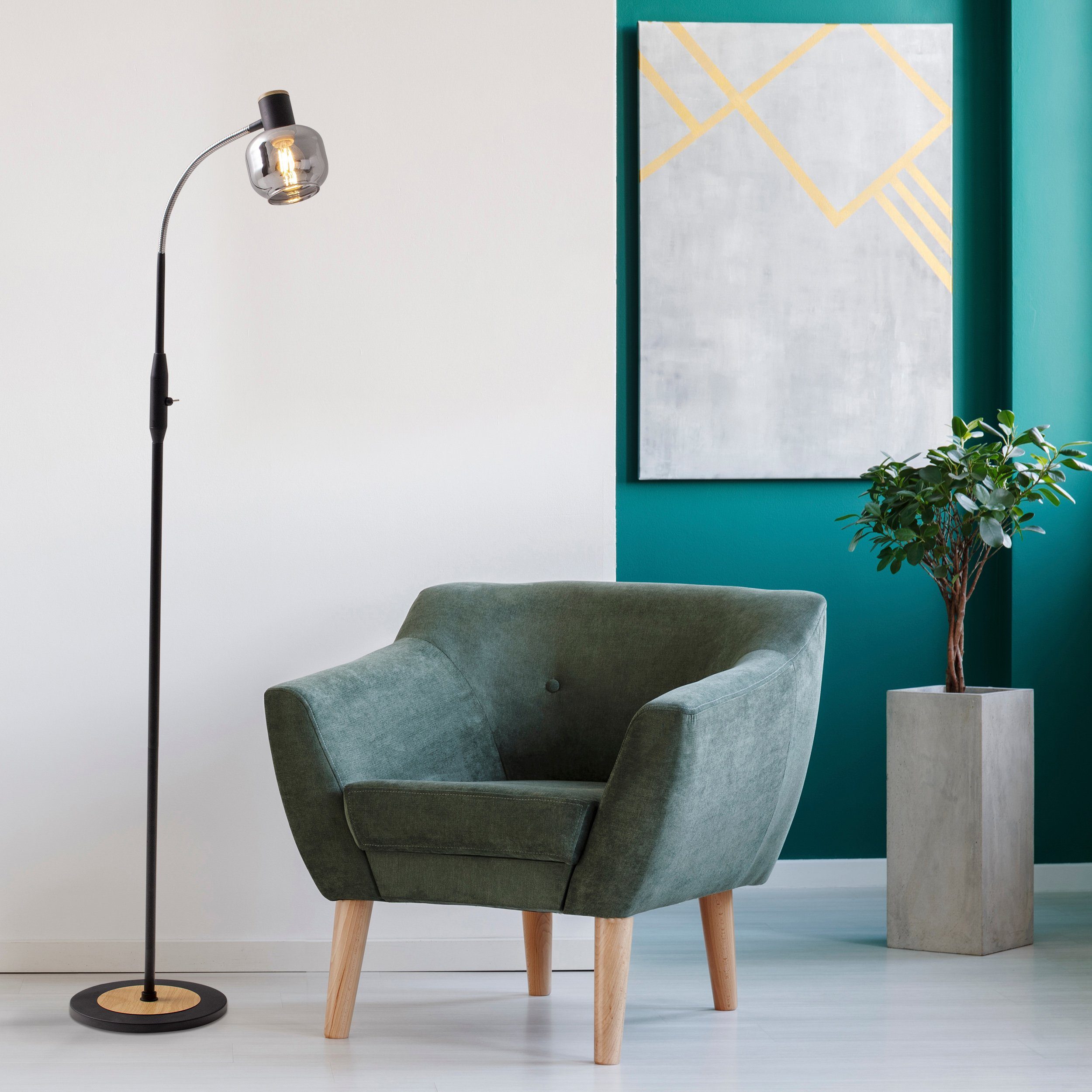 näve Staande lamp Fumoso Glazen kap donker getint (rooklook) 1xE14 wipschakelaar zwart