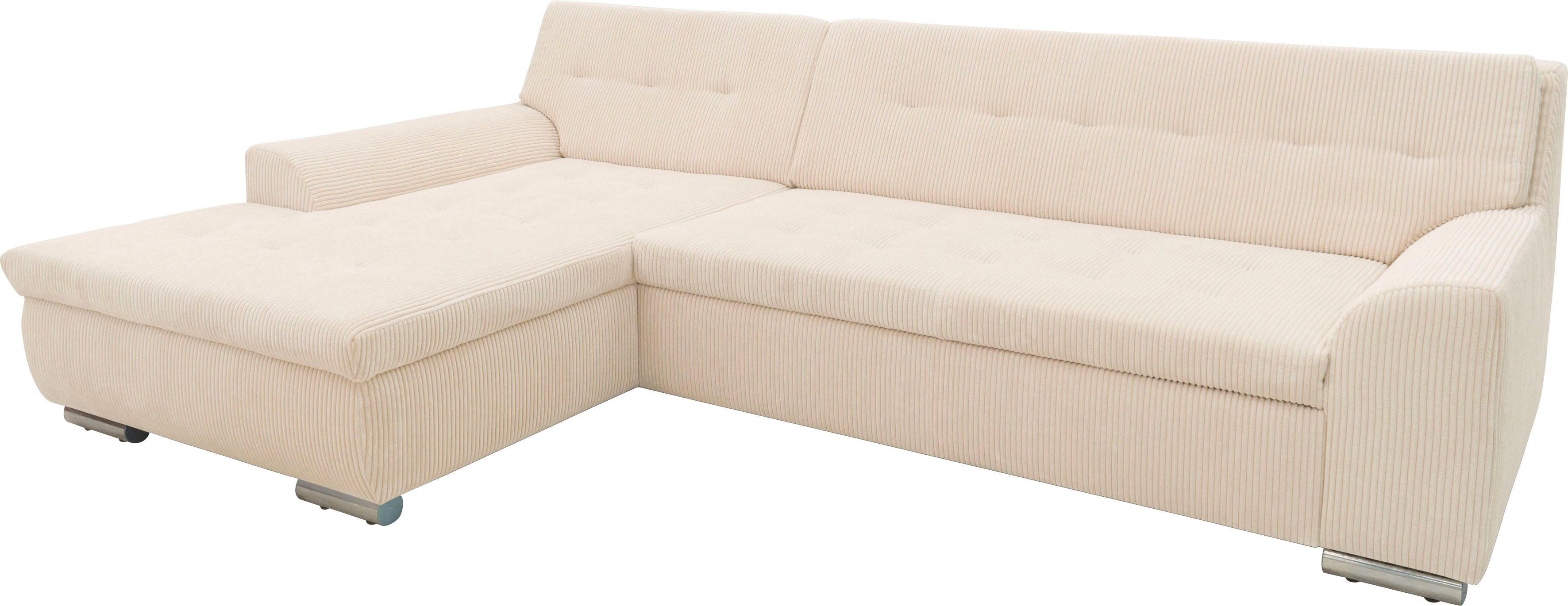 DOMO collection Hoekbank Treviso veel bekledingen, ook in cord, L-vorm, B/D/H: 267/80/83 cm optioneel met slaapbank functie, incl. sierkussens, hoogwaardig doorgestikt patroon