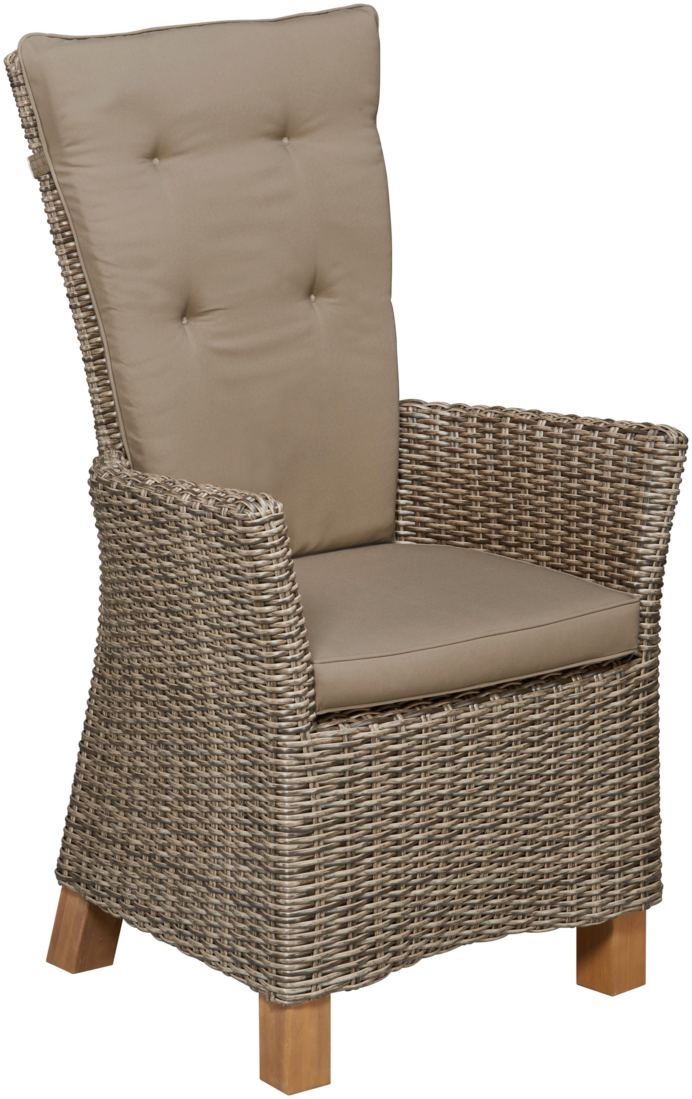 MERXX Tuinstoel Toscane set van 2, polyrotan/acaciahout, incl. kussen (set, 2 stuks)