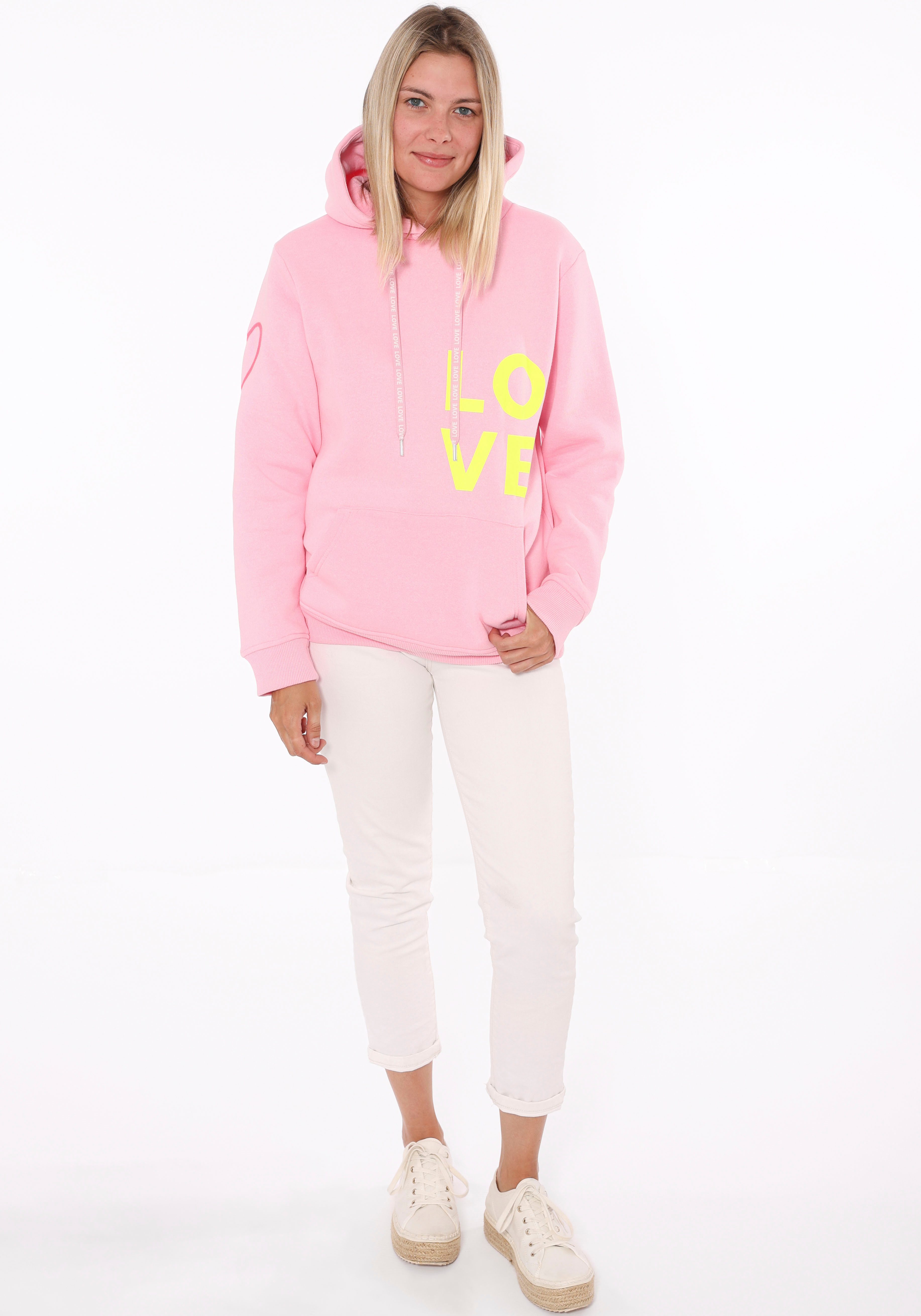 Zwillingsherz Hoodie met love-opdruk en geborduurd hart op de mouw