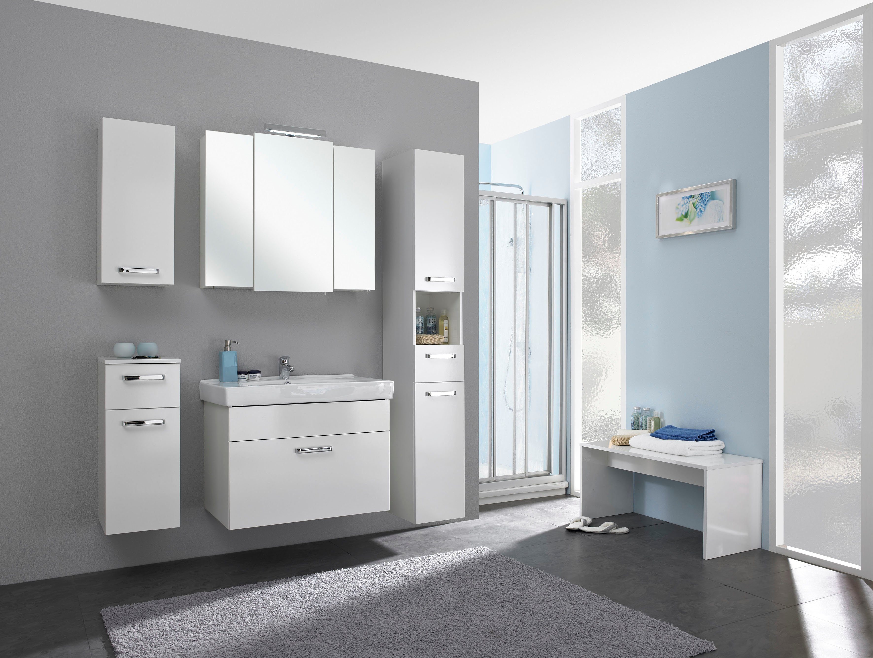 Saphir Hoge kast Quickset badkamermeubel 30 cm breed, 2 deuren, 1 nis, 1 lade Hoge badkamerkast inclusief deurdemper, grepen in glanzend chroom
