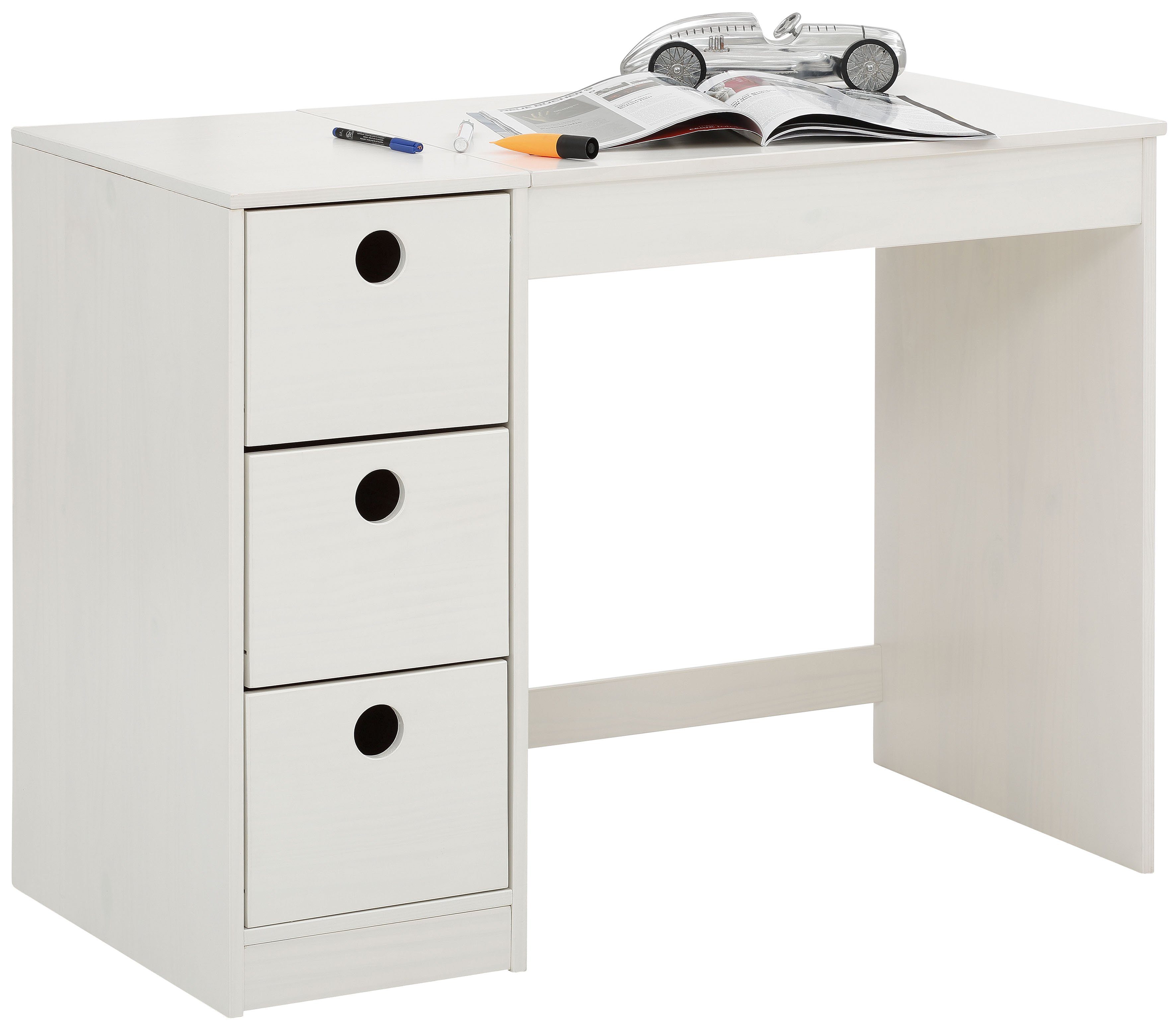 Lüttenhütt Kinderbureau Alpi Grenenhout, wangenonderstel, met 3 laden, tafelbreedte 100 cm