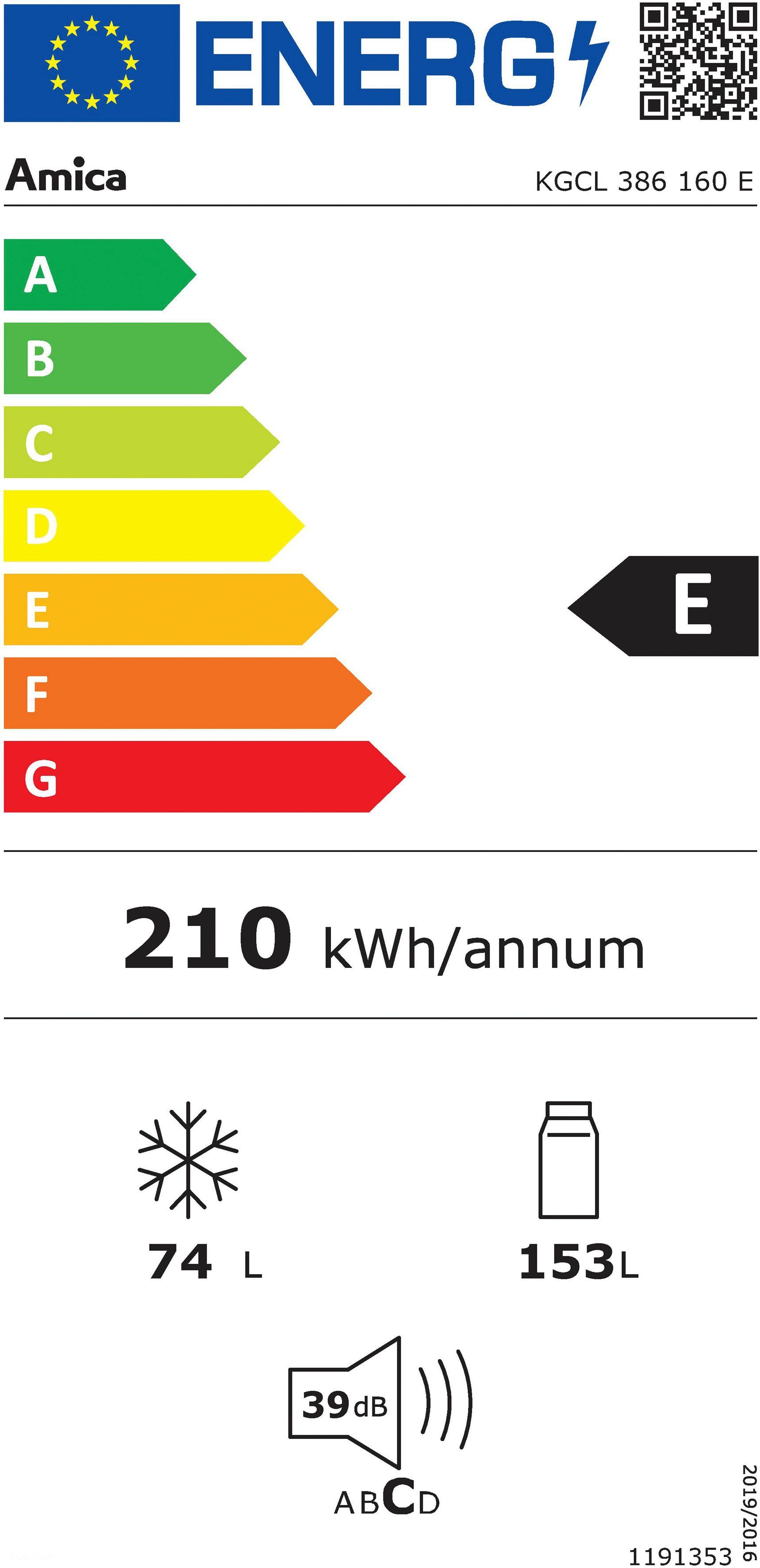 Amica Koel-vriescombinatie KGCL 386 160 W