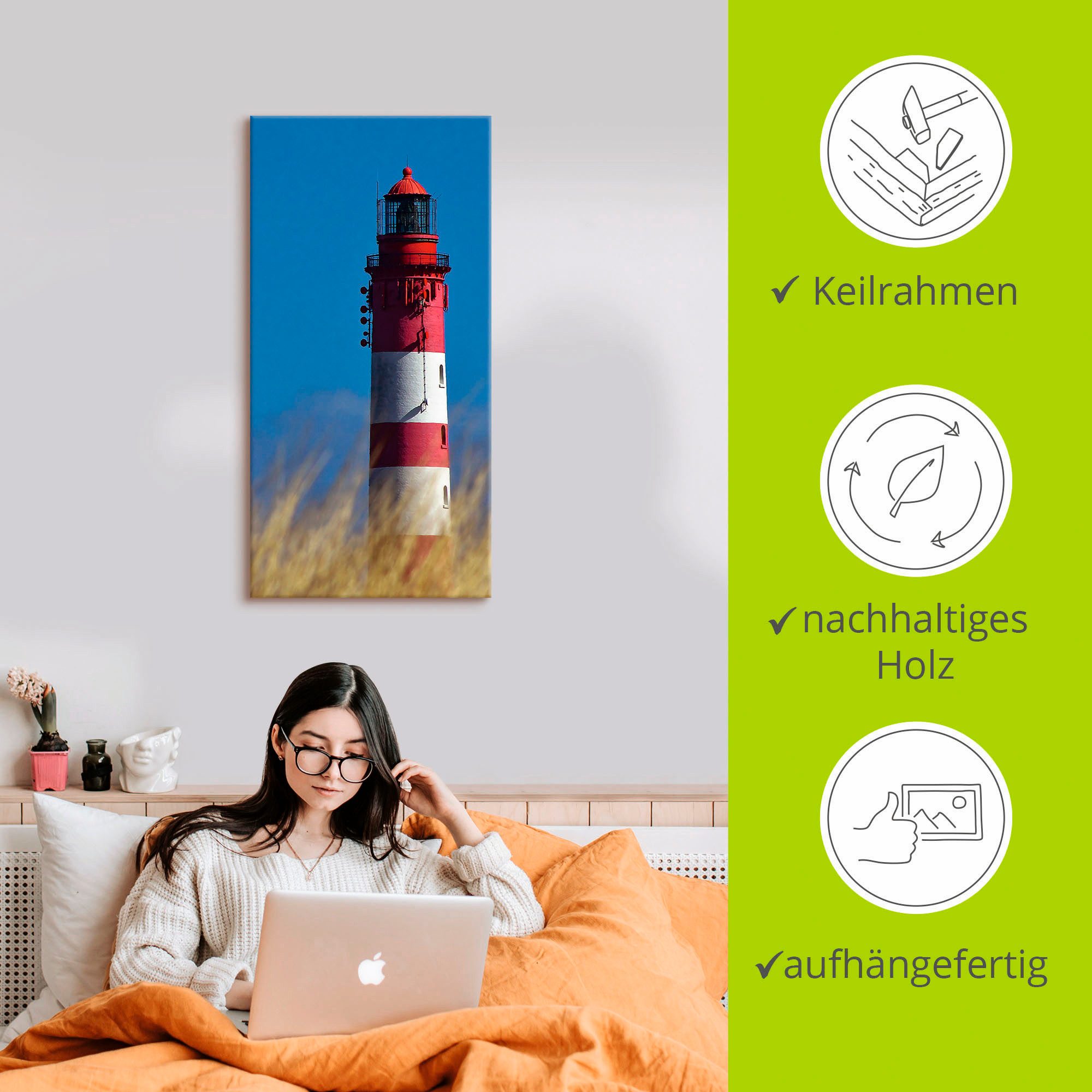 Artland Aluminium dibond print Amrumer vuurtoren gespannen op een spieraam