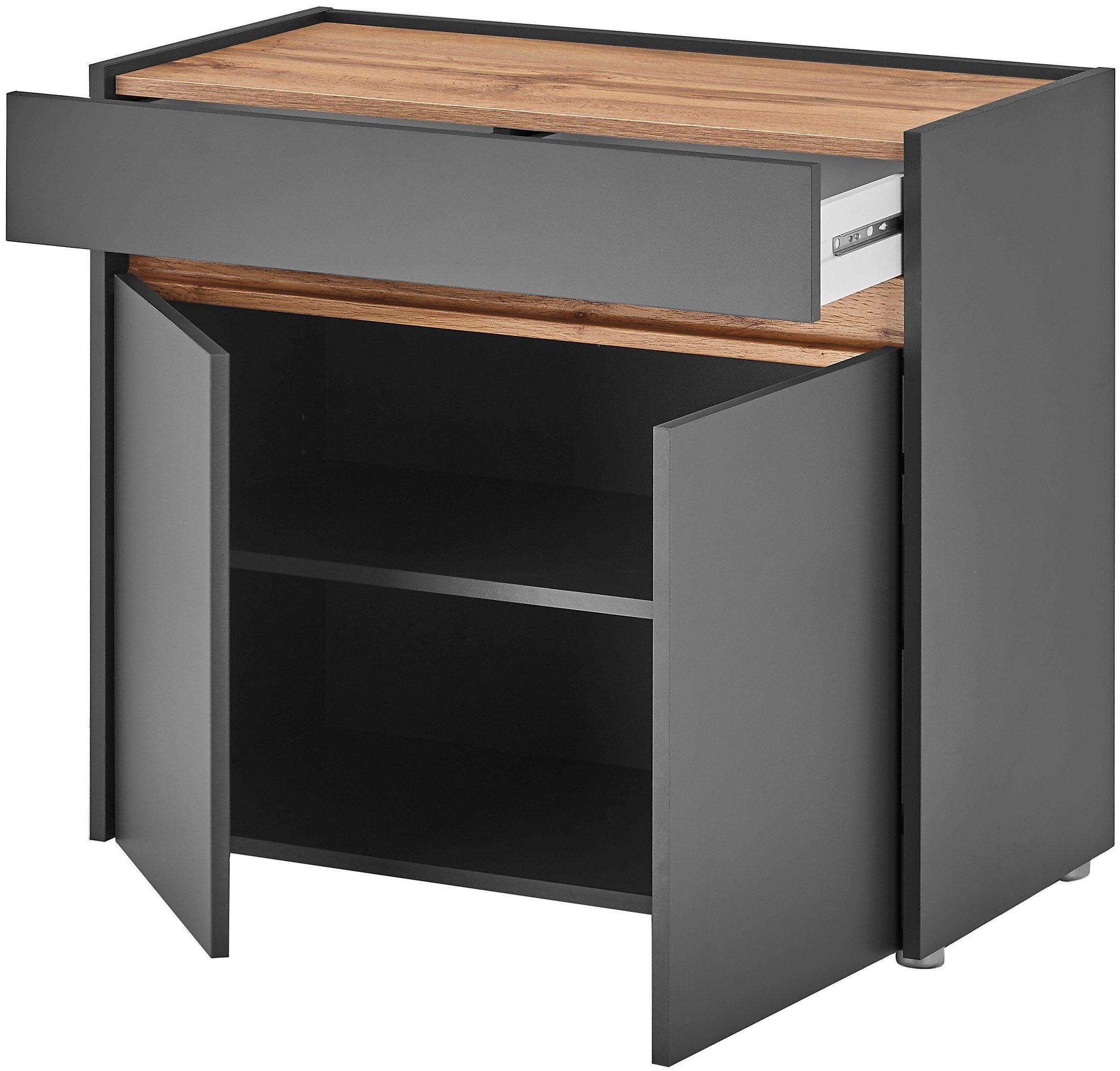INOSIGN Halmeubelset GIRON/ CiTY, Garderobe in Wotan Eik, moderne garderobekast bevat kast, commode, spiegel, paneel & schoenenbank + zitkussen (complete set, 5-delig)
