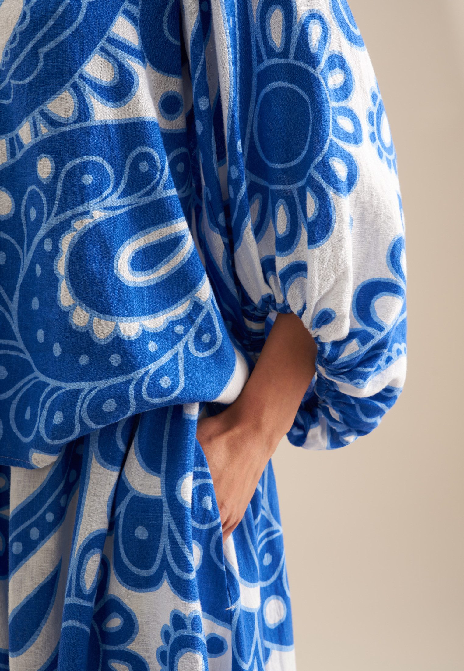 seidensticker Shirtblouse Zwarte roos 3/4-mouw v-hals paisley