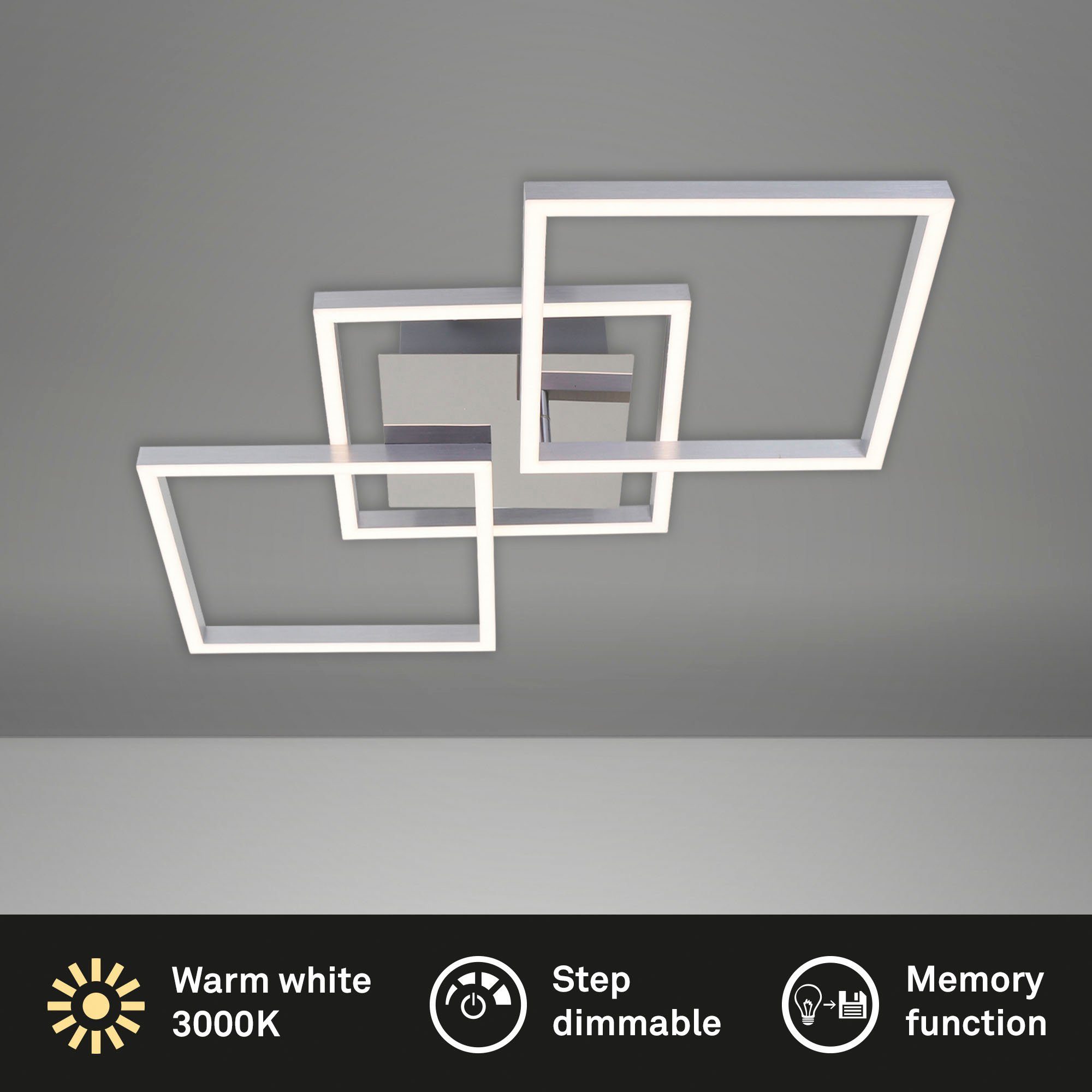 Briloner Leuchten Led-plafondlamp 3217018 FRAME Plafondlamp, 76,3x36,8x7,3 cm, chroom-aluminium, 36W, woonkamer, keuken, gang