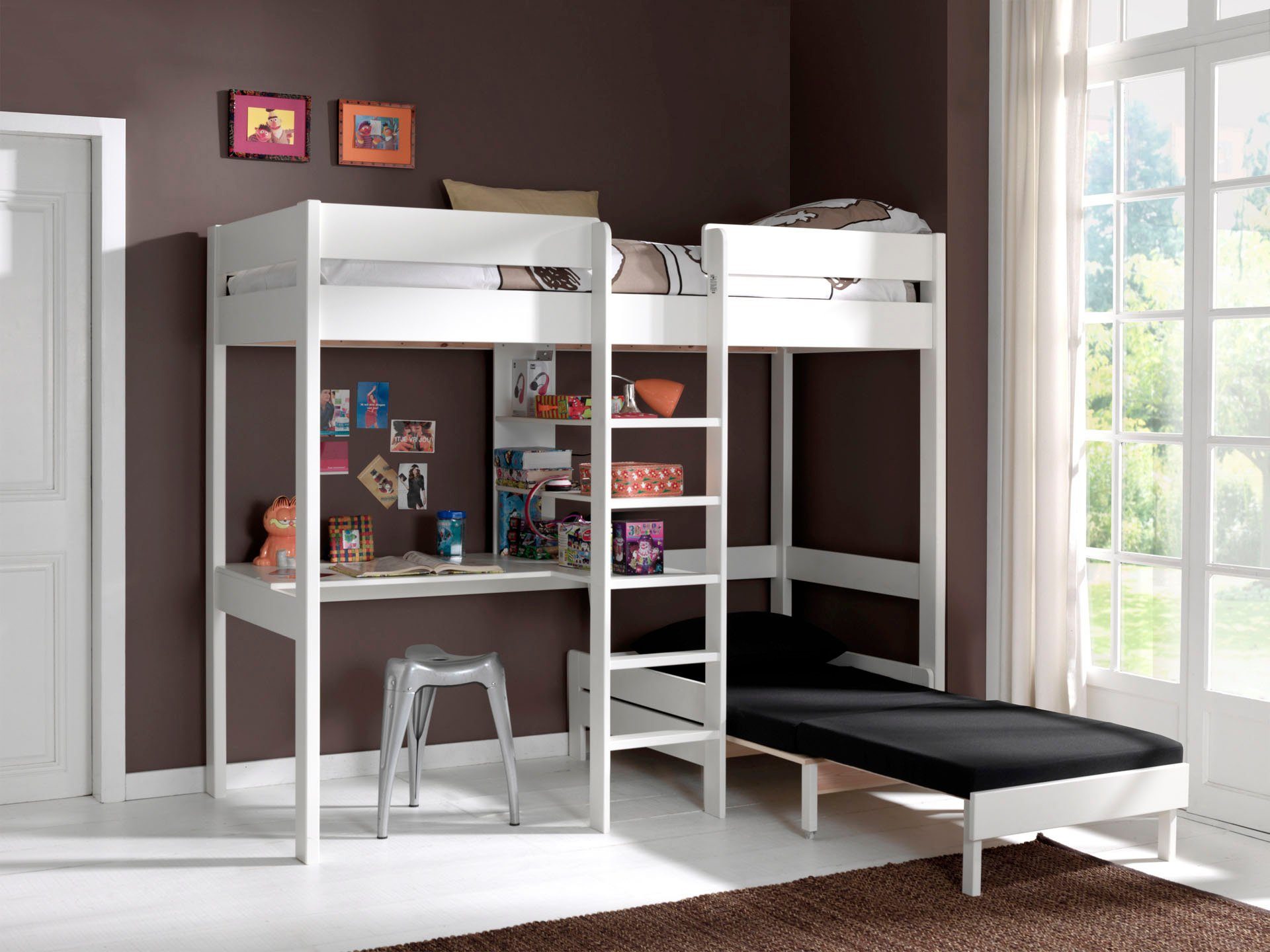 Vipack Hoogslaper PINO met stoel, schrijfblad en rek