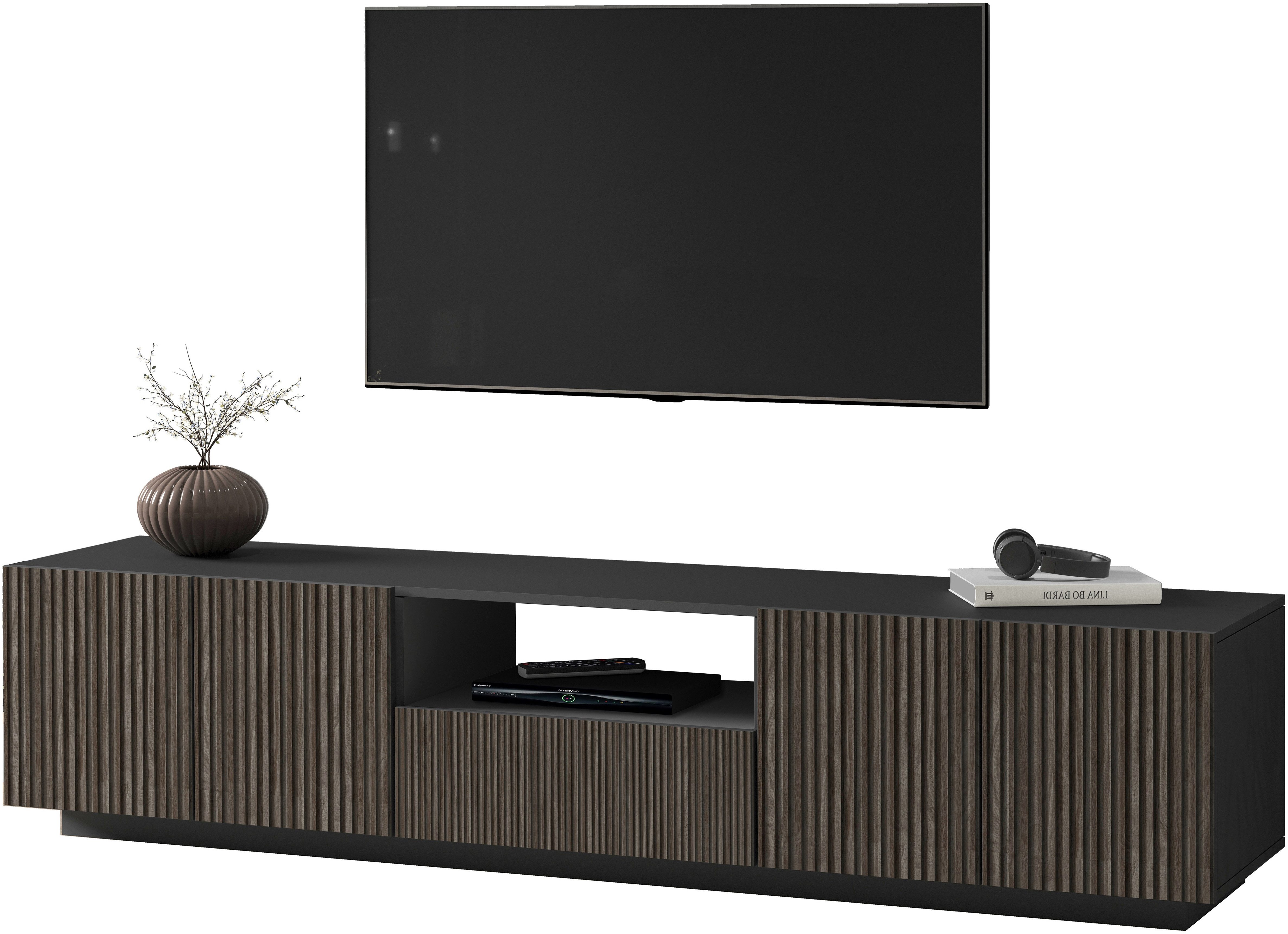 INOSIGN Tv-meubel Vega, Lowboard, TV-meubel, TV-kast, 220 cm met 4 deuren en 1 lade, fronten met groeflook