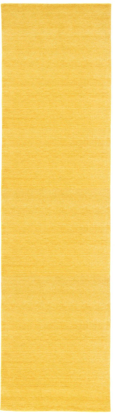 morgenland Loper GABBEH FEIN UNI zuiver scheerwol uni, woonkamer lopers maat 80 cm x 200 cm x 18 mm goud(kleur)
