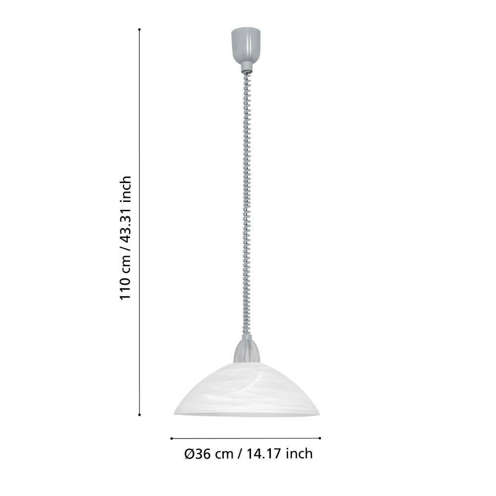 EGLO Hanglamp LORD 2 hanglamp, grijs, matglas in wit, in hoogte verstelbaar Hanglamp, spiraalsnoer, in hoogte verstelbaar, keukenlamp, E27, Ø 36 cm (1 stuk)