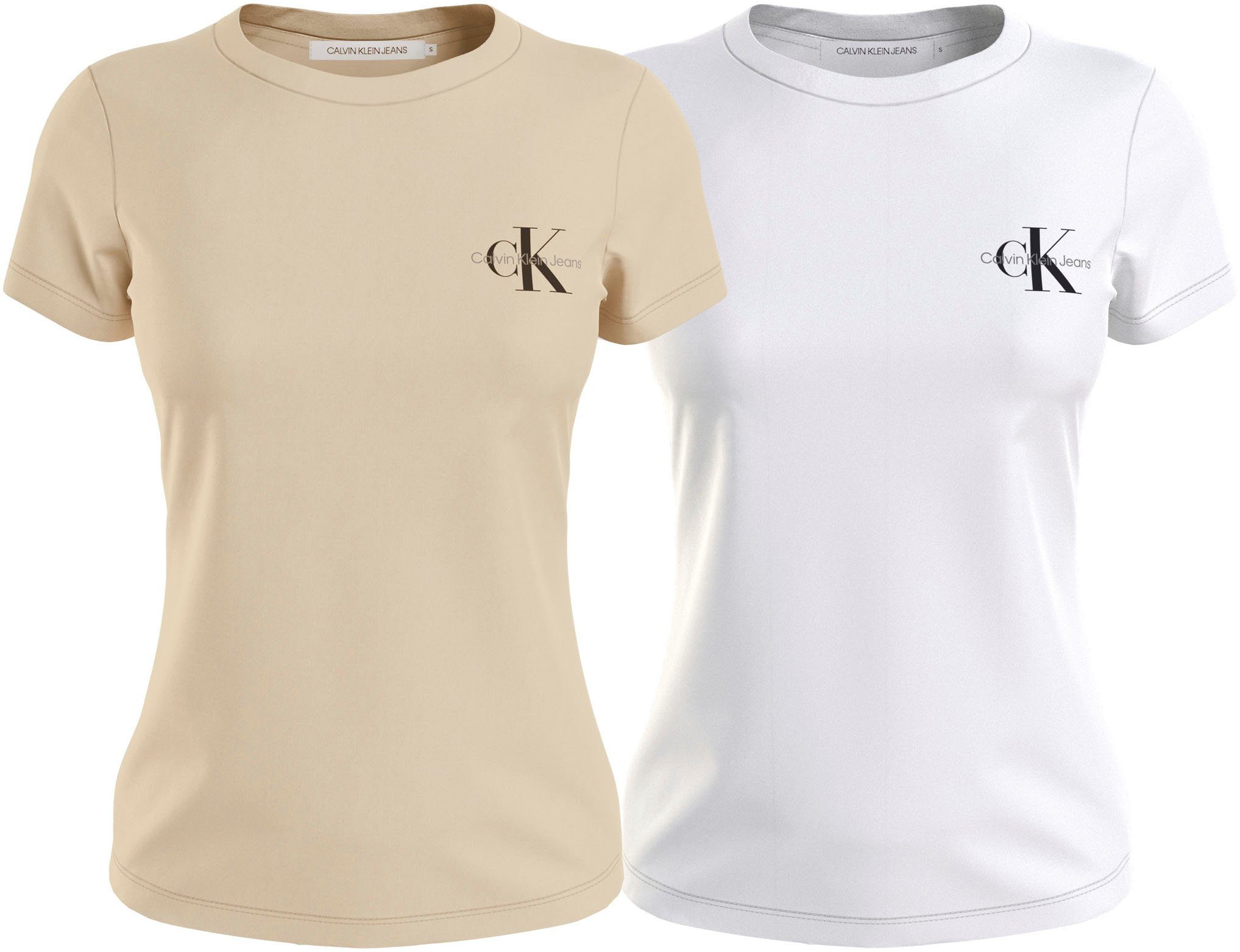 Calvin Klein Shirt met ronde hals 2-PACK MONOLOGO SLIM TEE met jeans logoprint op borsthoogte (2-delig Set van 2)