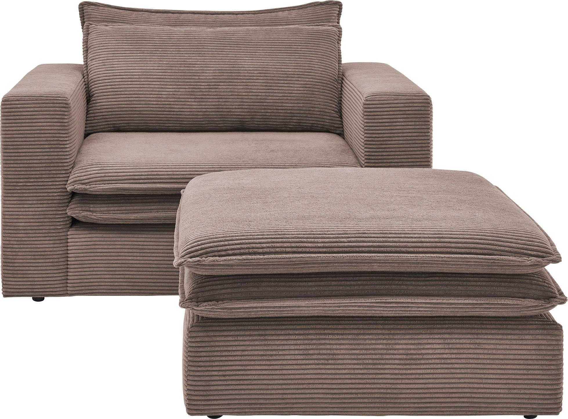 Places of Style Zithoek PIAGGE Hoogwaardige cord, loveseat en loveseat-hocker als set (2-delig)