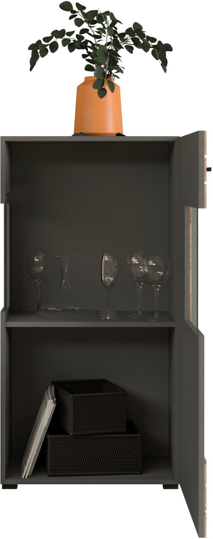 INOSIGN Vitrinekast Aalborg, hoogte 118 cm, 1 glazen deur, 2 vakken, 2-kleurig, metalen handgrepen
